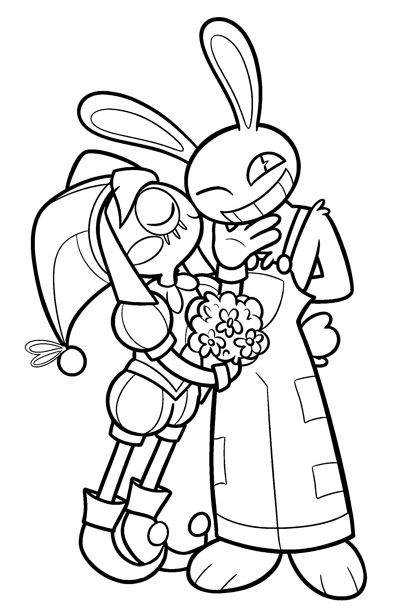 pomni and jax with flowers the amazing digital circus line art