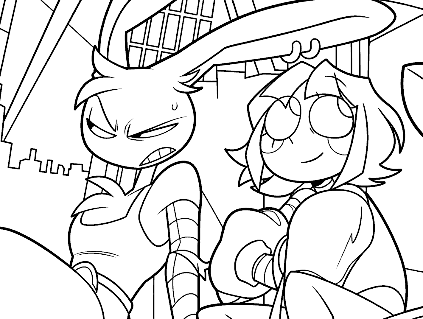 pomni cute smile and annoyed jax close up tadc the amazing digital circus line art for kids and adults