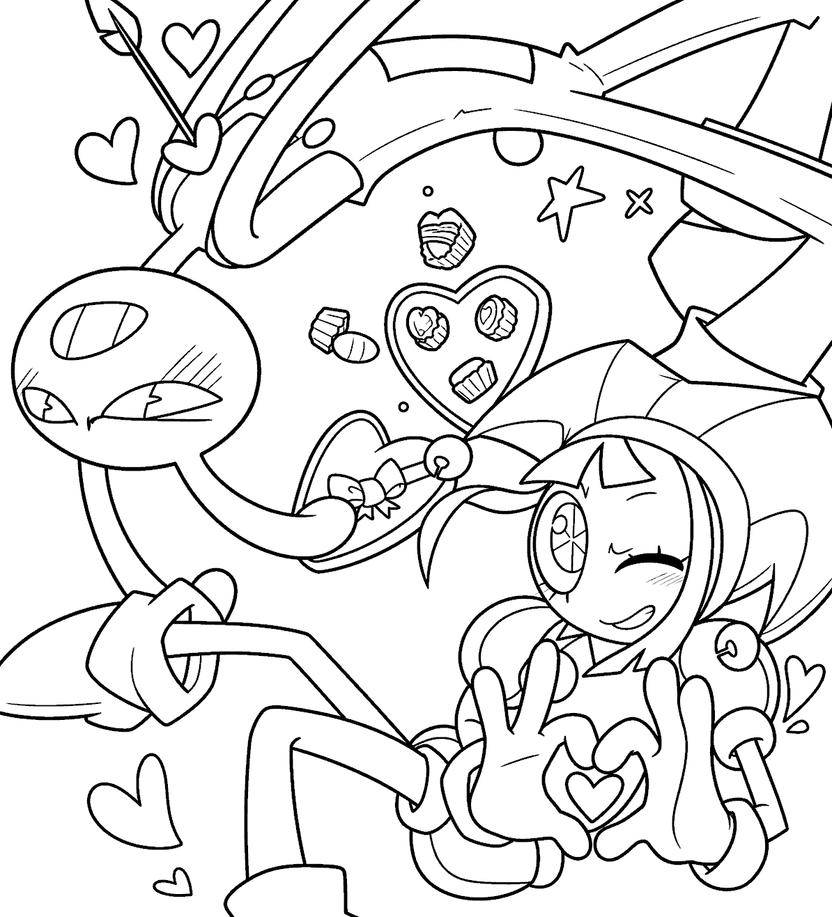 pomni heart hands sign and in love jax tadc the amazing digital circus line art for kids and adults