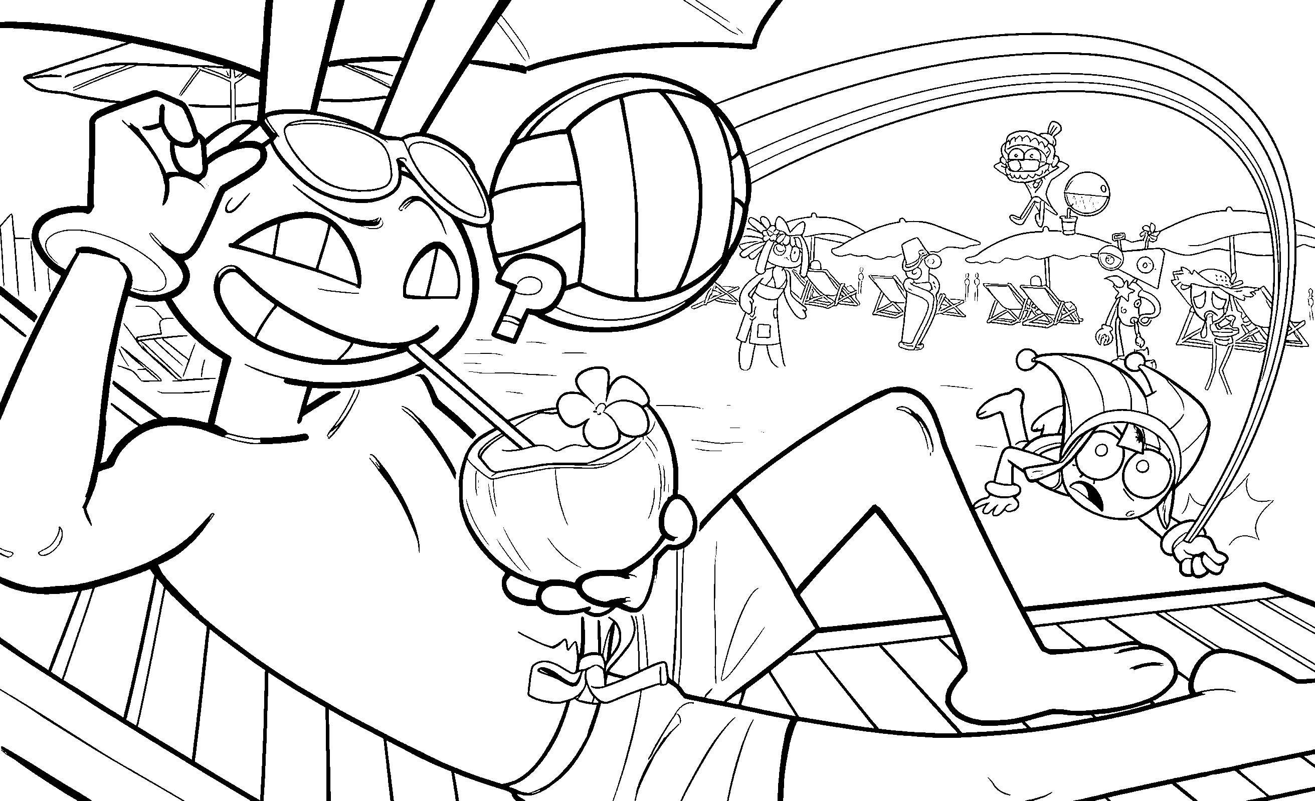 pomni hitting volleyball into jax the amazing digital circus line art