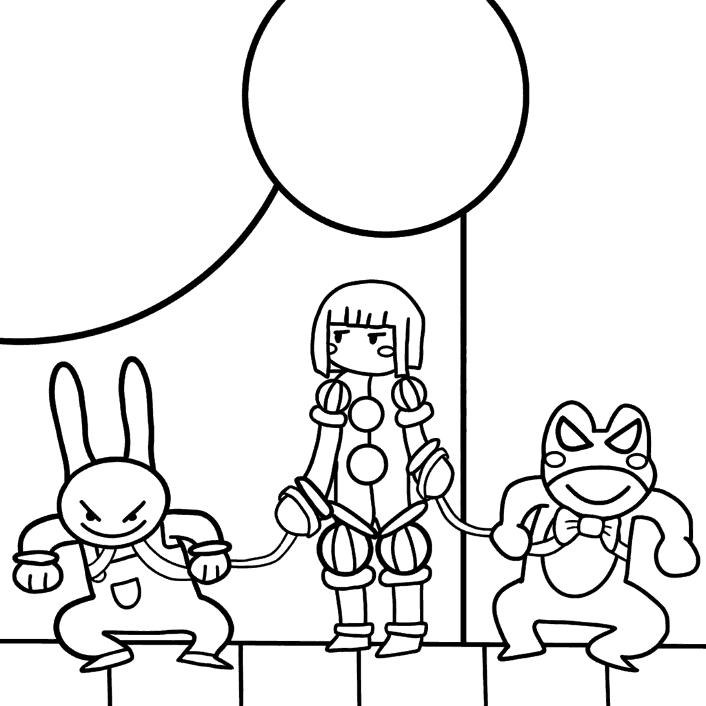pomni holding jax and ribbit on leash meme the amazing digital circus line art