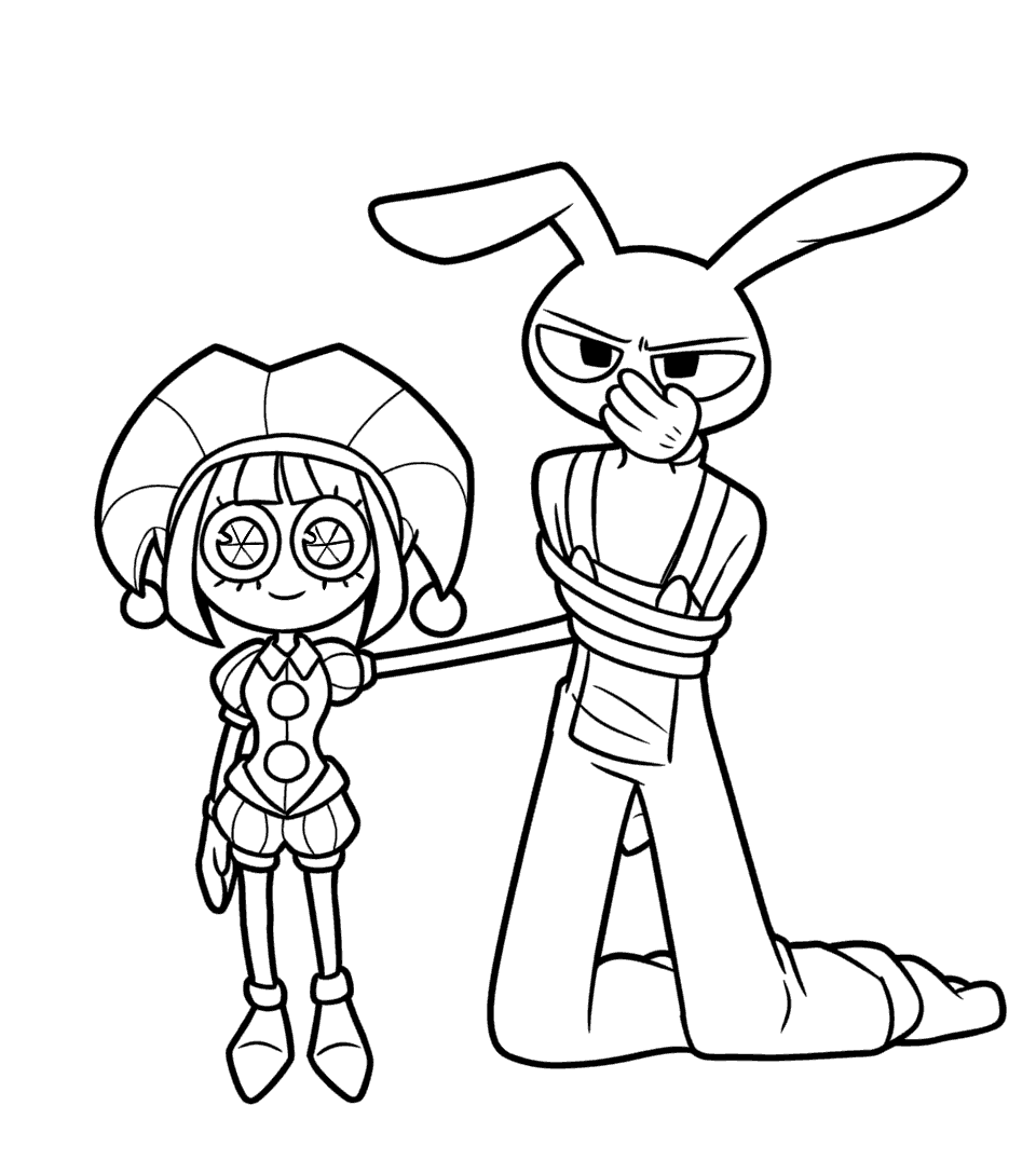 pomni rescuing tied up jax the amazing digital circus line art