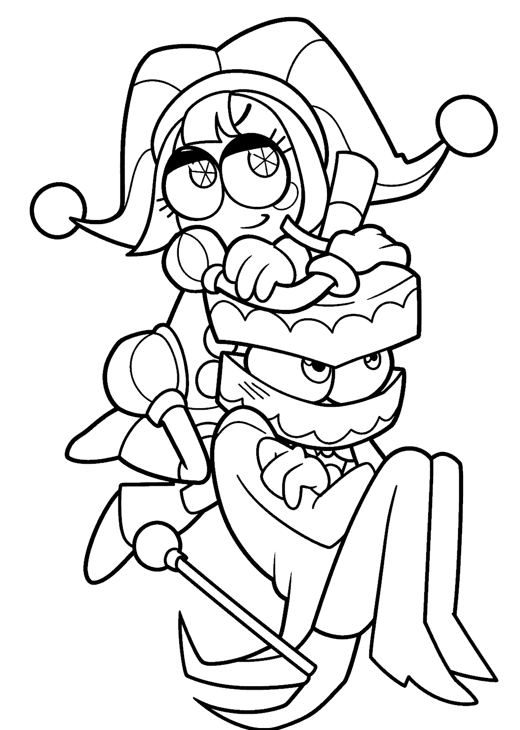 pomni riding grumpy caine back funny fight tadc the amazing digital circus line art