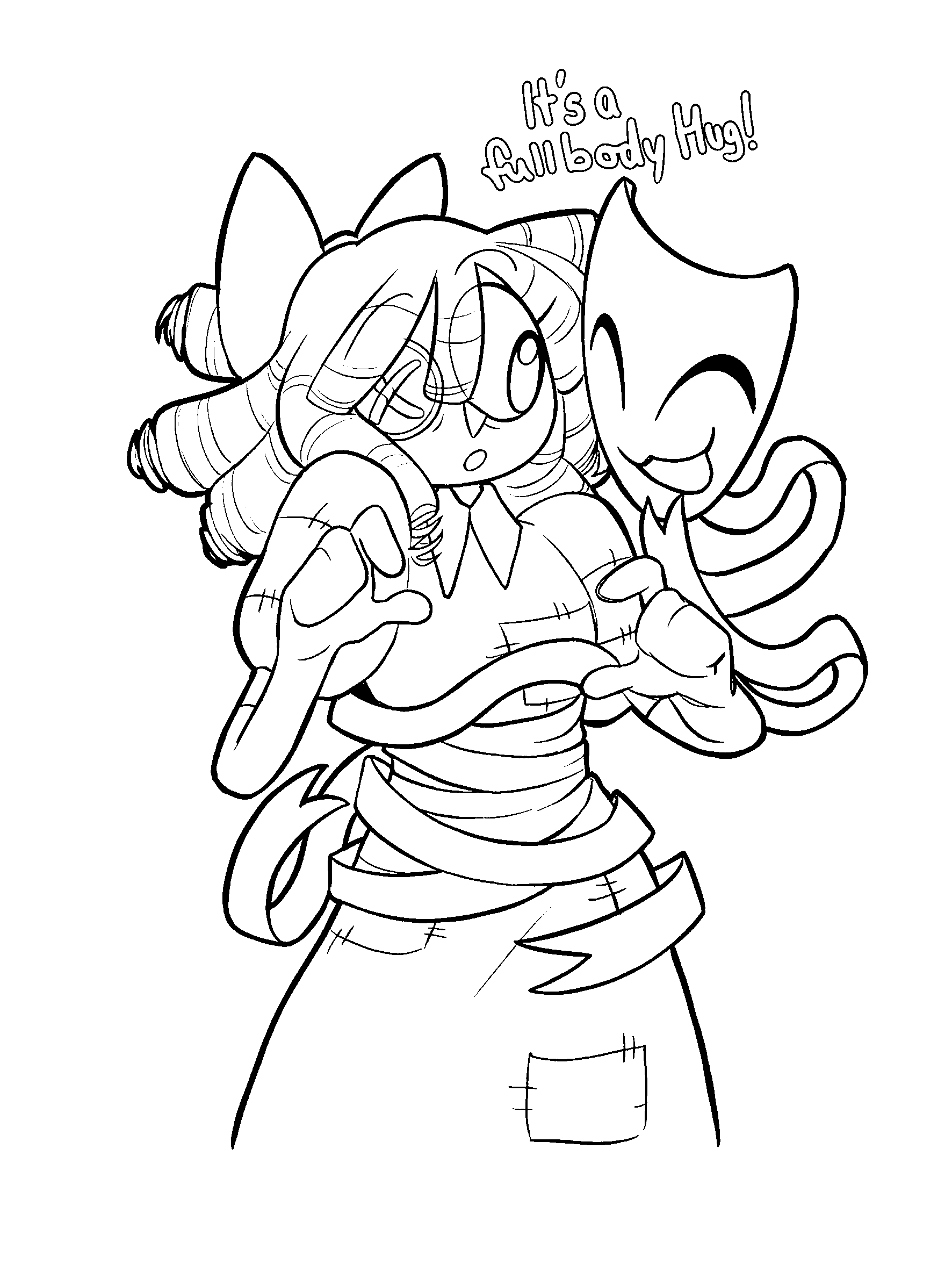 ragata and gangle full body ribbon hug the amazing digital circus line art