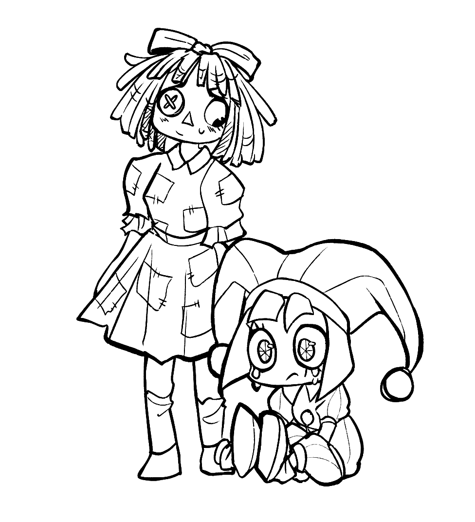 ragatha and crying pomni the amazing digital circus line art
