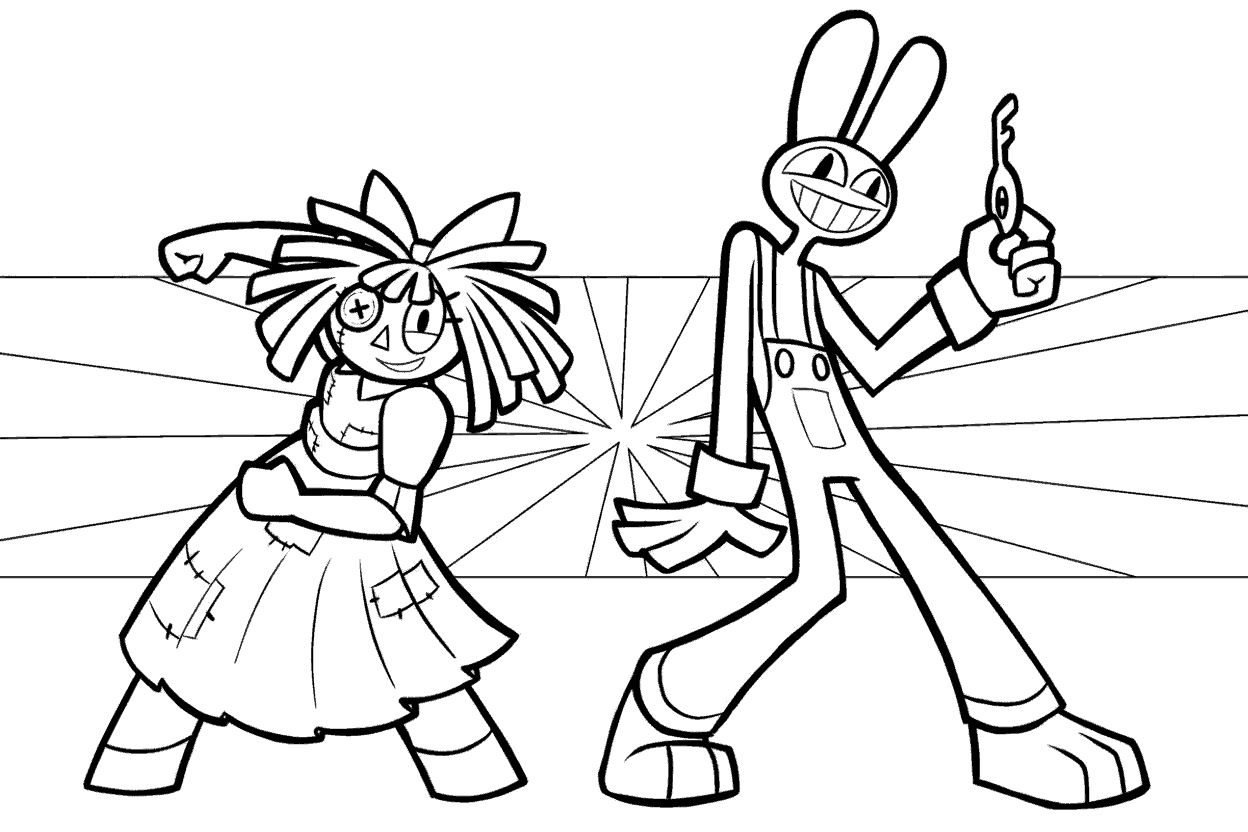 ragatha and jax with key comic style the amazing digital circus line art