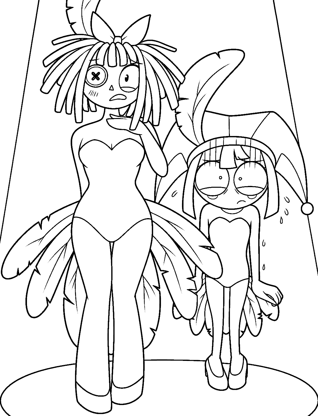 ragatha and pomni stage fright showgirl outfits tadc the amazing digital circus line art