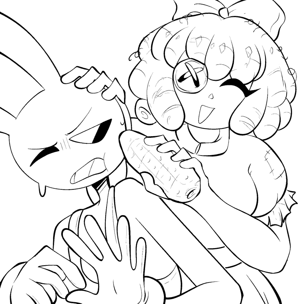 ragatha feeding corn to jax the amazing digital circus line art