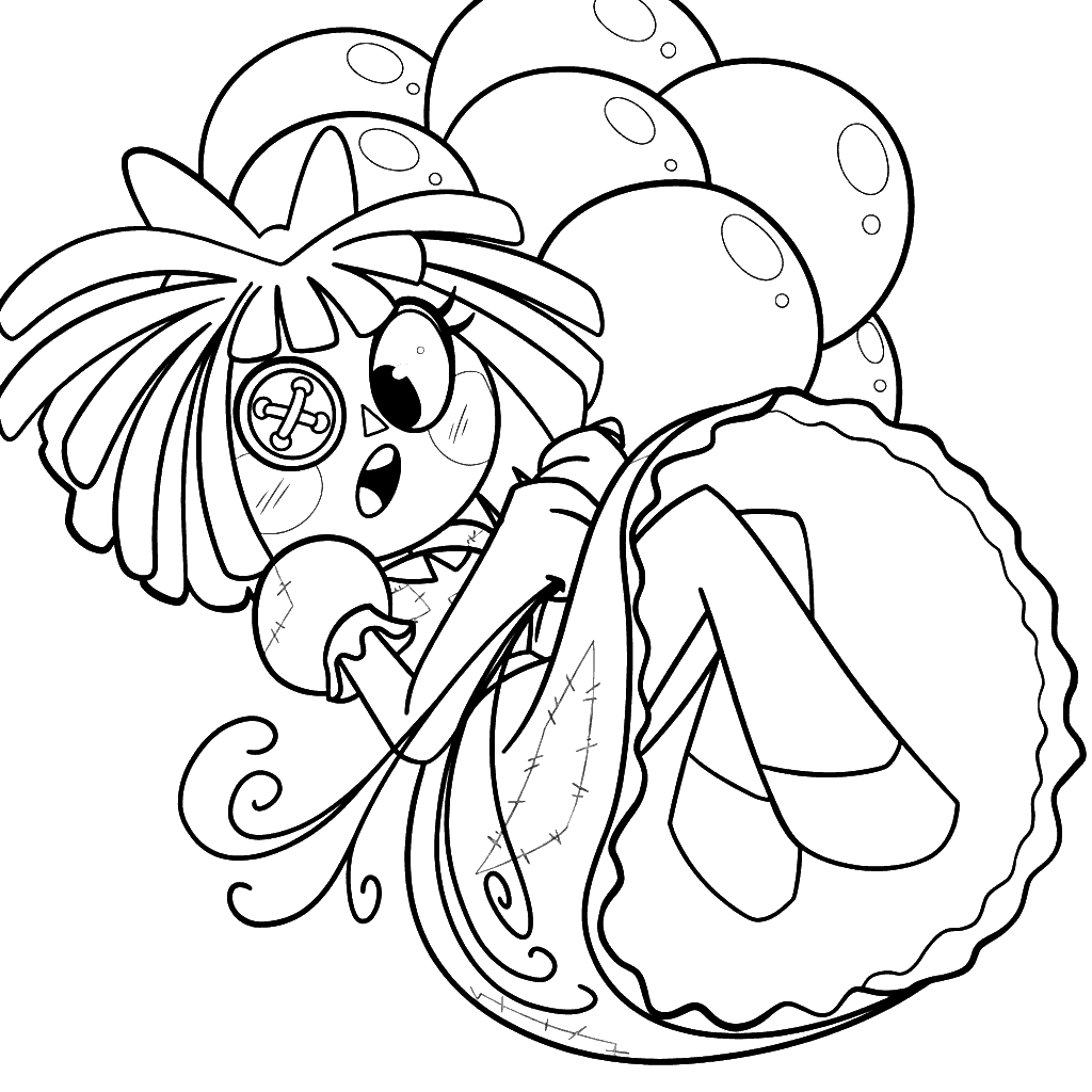 ragatha floating with bubbles the amazing digital circus line art