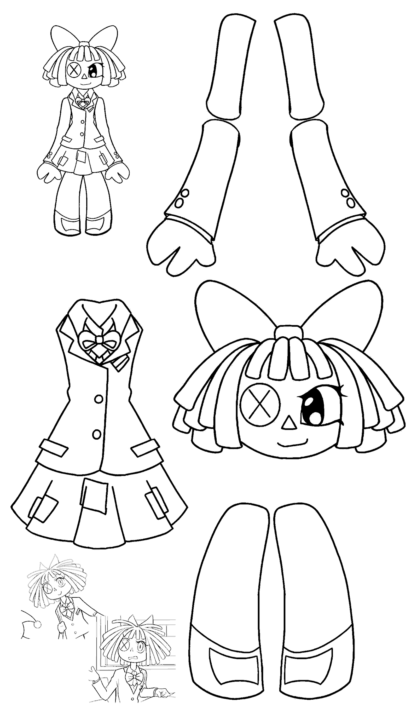 ragatha paper doll school uniform dress up tadc the amazing digital circus line art