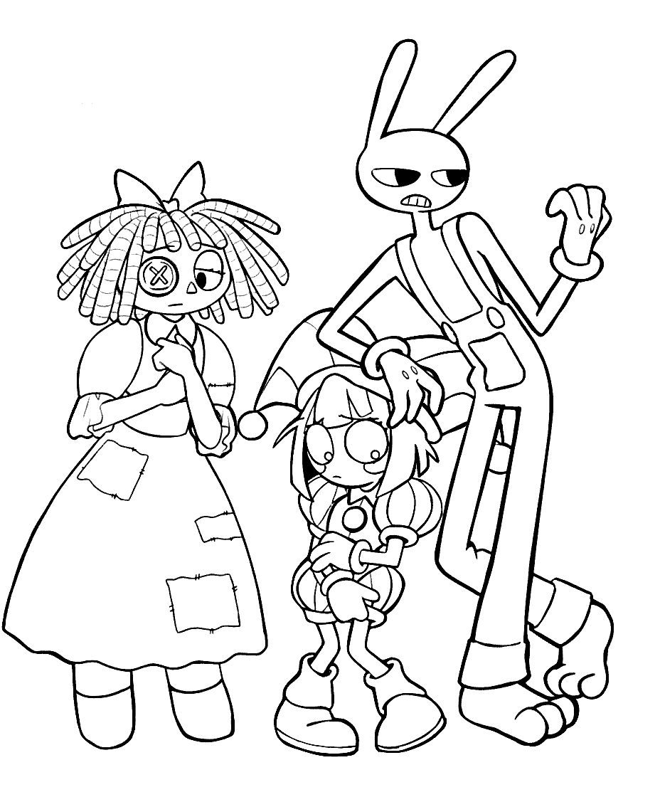ragatha pomni and jax trio group the amazing digital circus line art