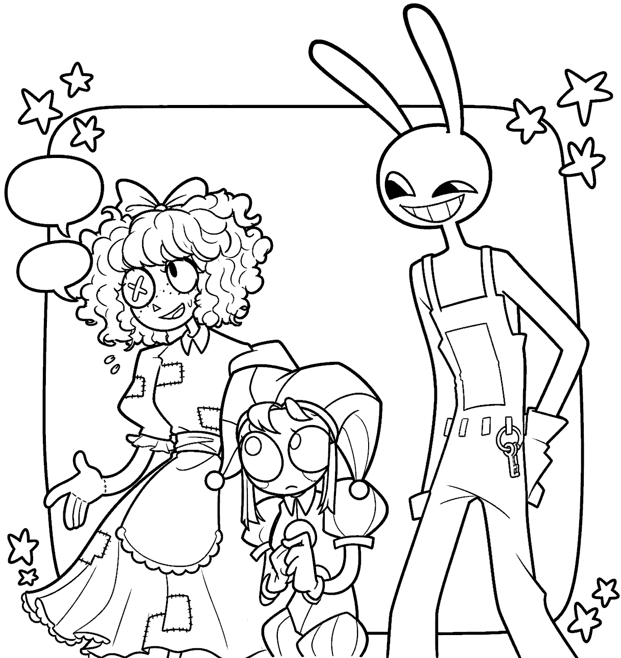 ragatha pomni and jax trio the amazing digital circus line art