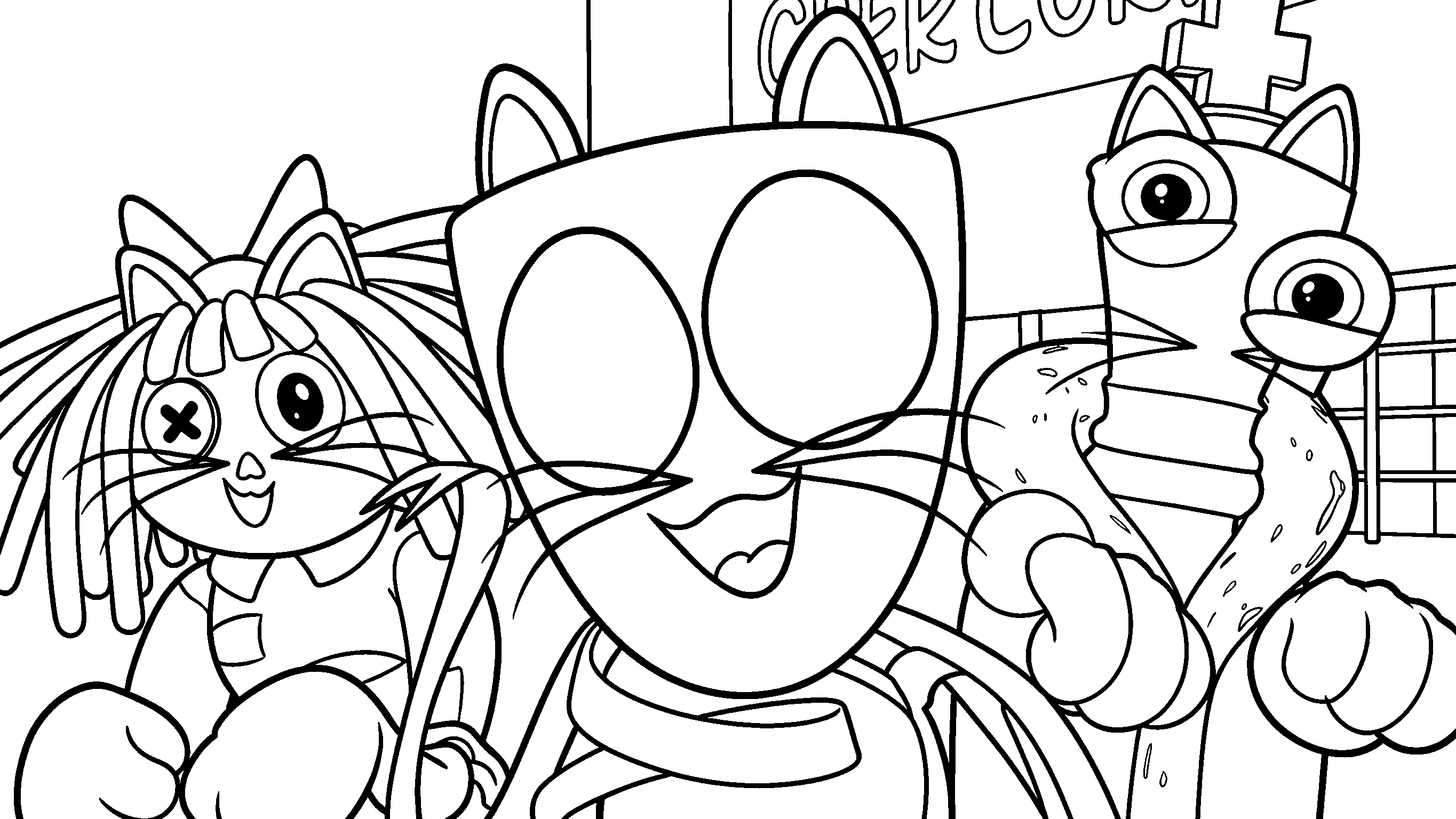 ragatha pomni and kinger as cats the amazing digital circus line art