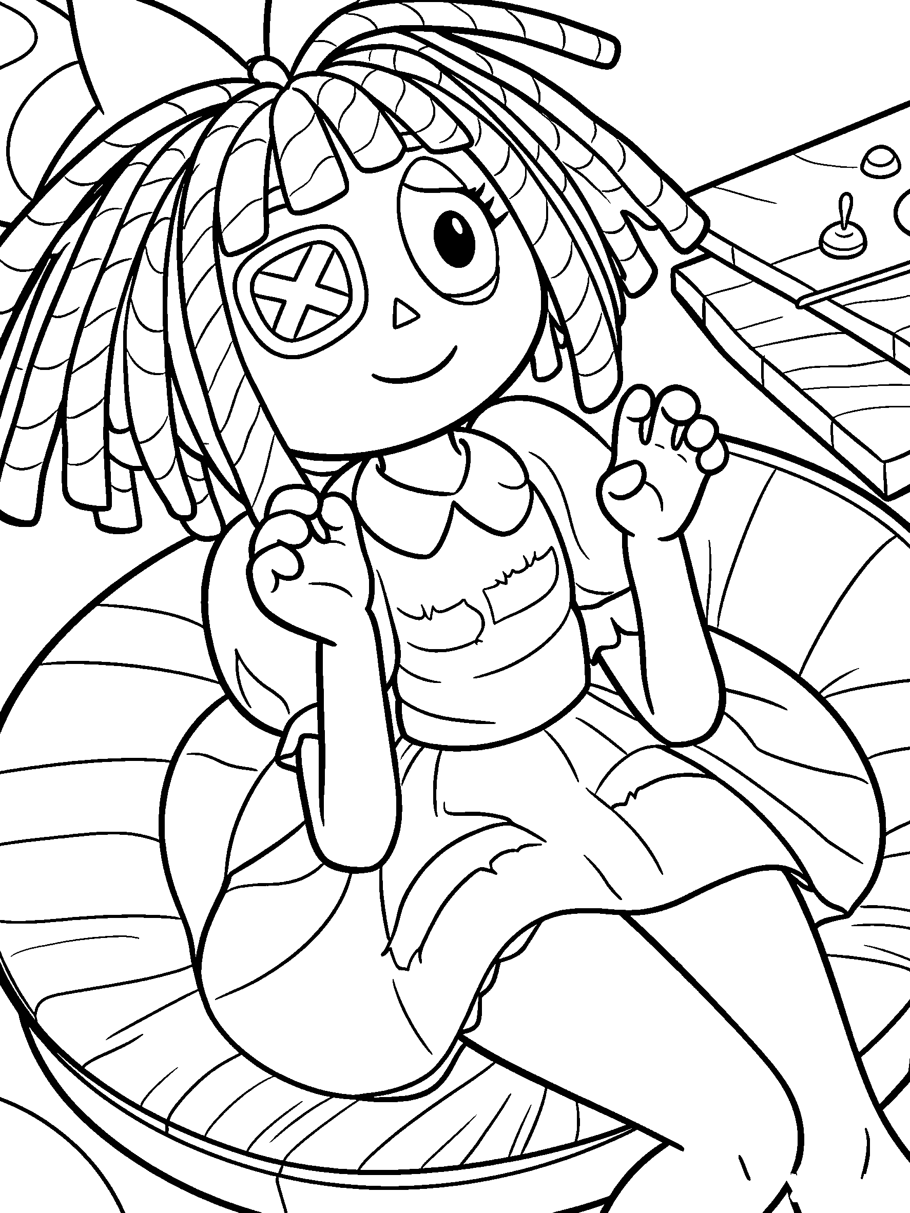ragatha relaxing on a round cushion the amazing digital circus line art