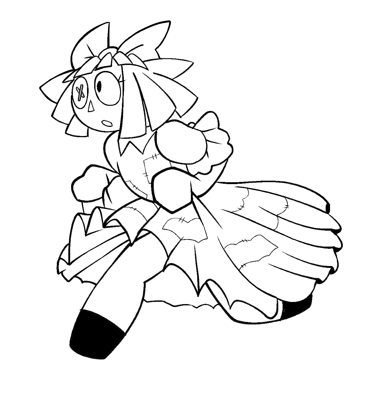 ragatha running in patched dress the amazing digital circus line art
