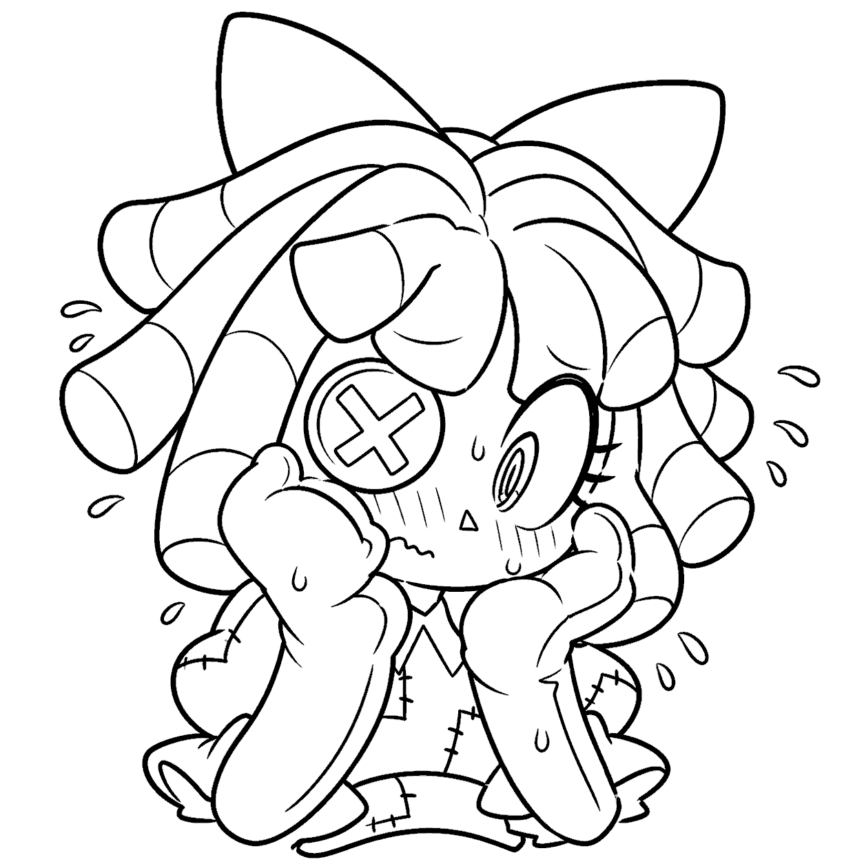 ragatha scared crying shy chibi portrait tadc the amazing digital circus line art for kids and adults