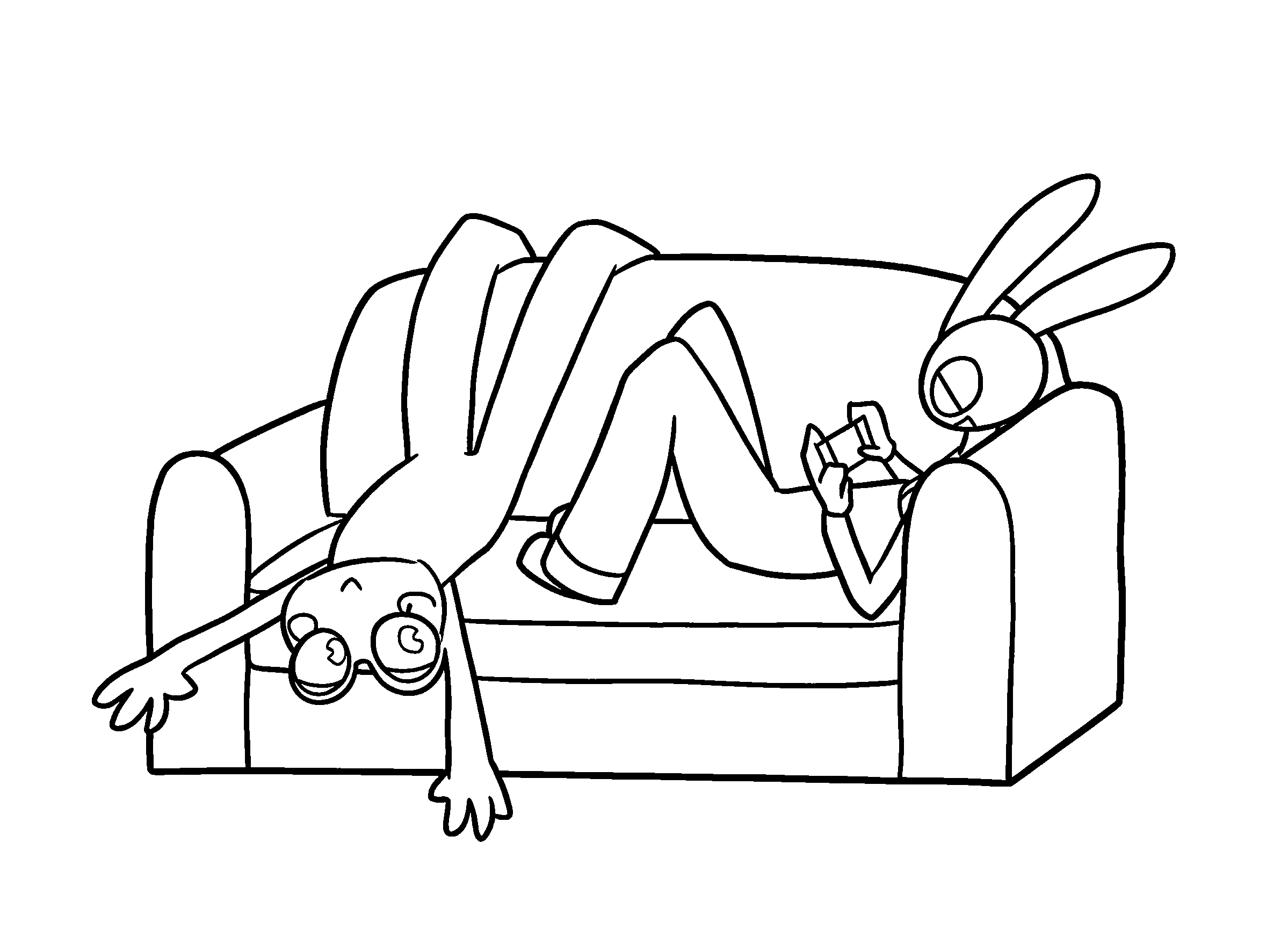 ribbit and jax chilling on sofa the amazing digital circus line art