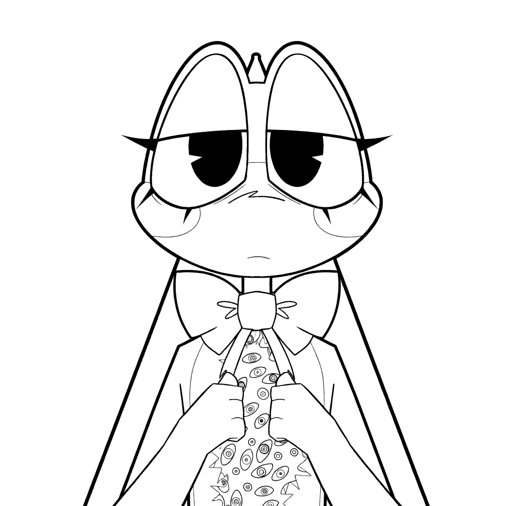 ribbit frog fixing big eye pattern bowtie tadc the amazing digital circus line art