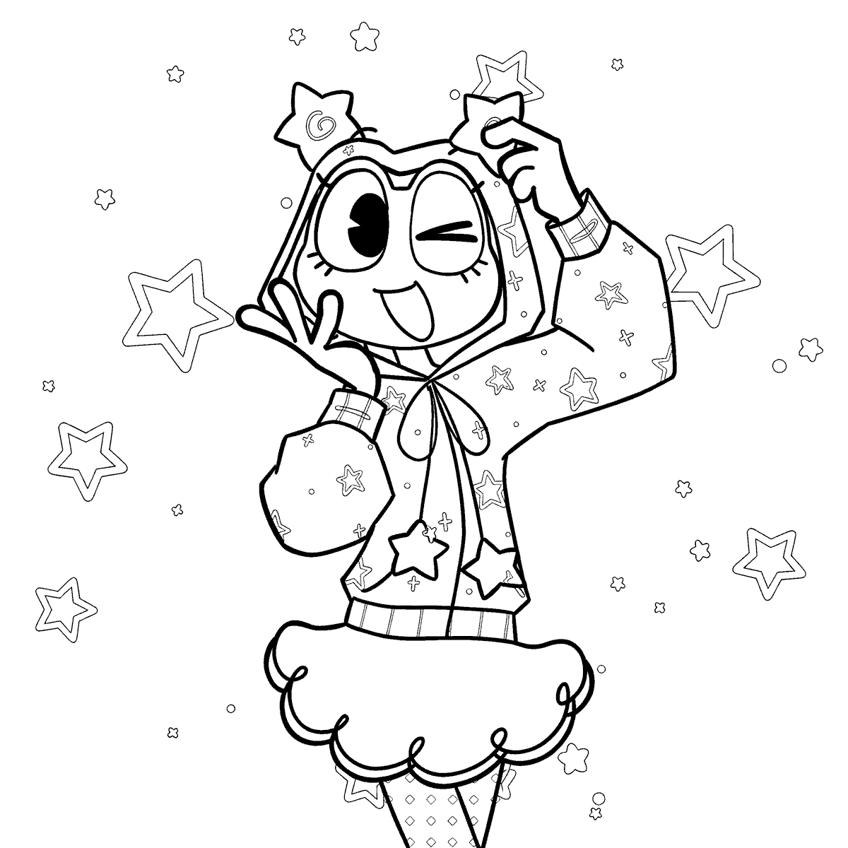 ribbit frog star hoodie and fluffy skirt outfit tadc the amazing digital circus line art