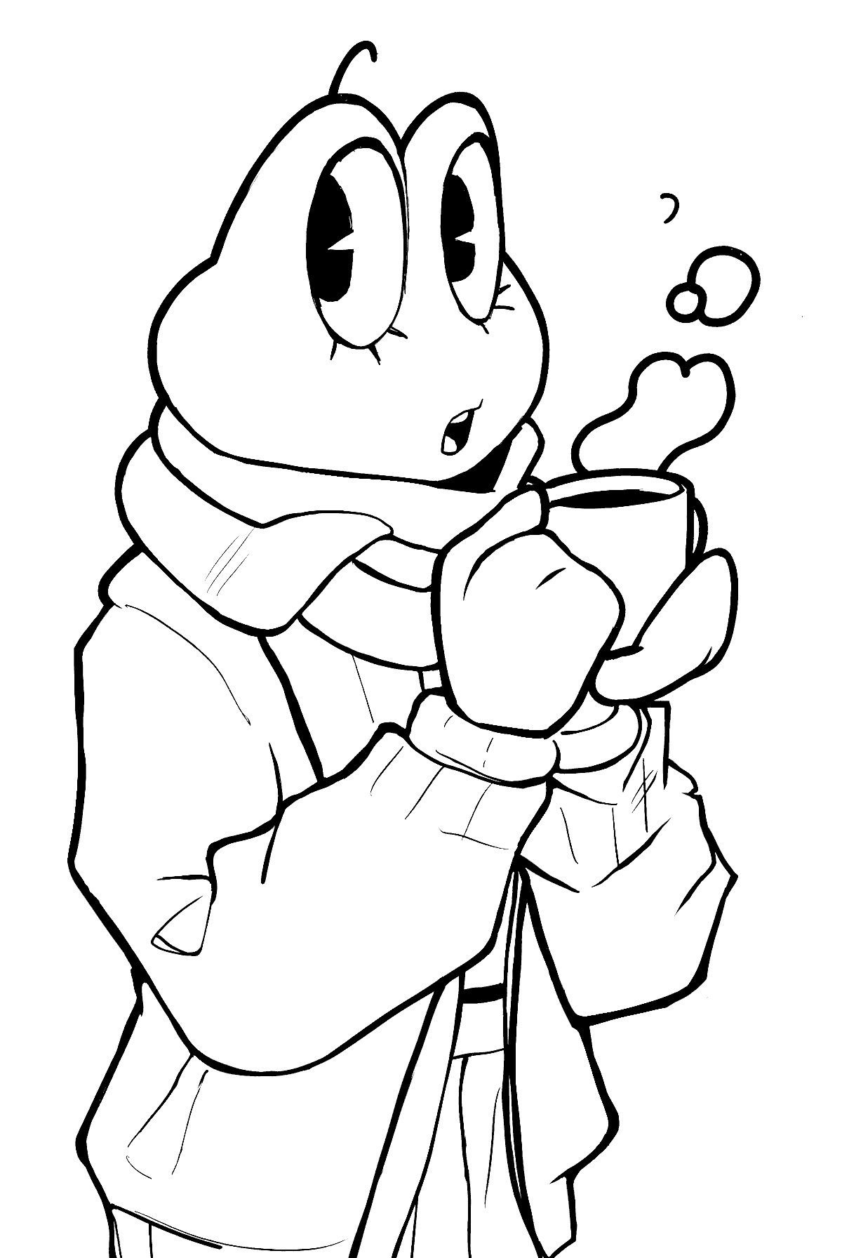 ribbit frog wearing warm clothes tadc the amazing digital circus line art