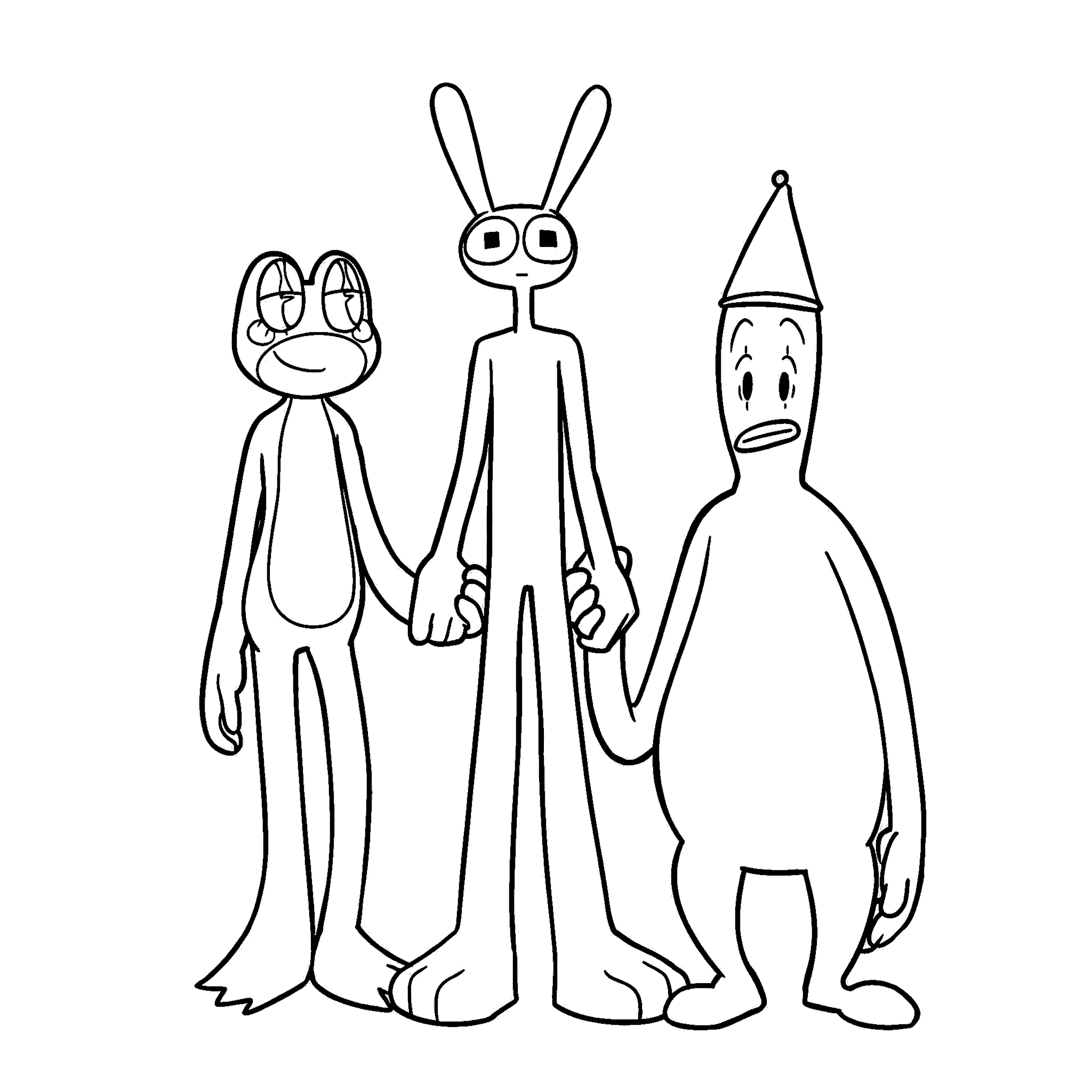 ribbit jax and kaufmo clown holding hands together the amazing digital circus line art