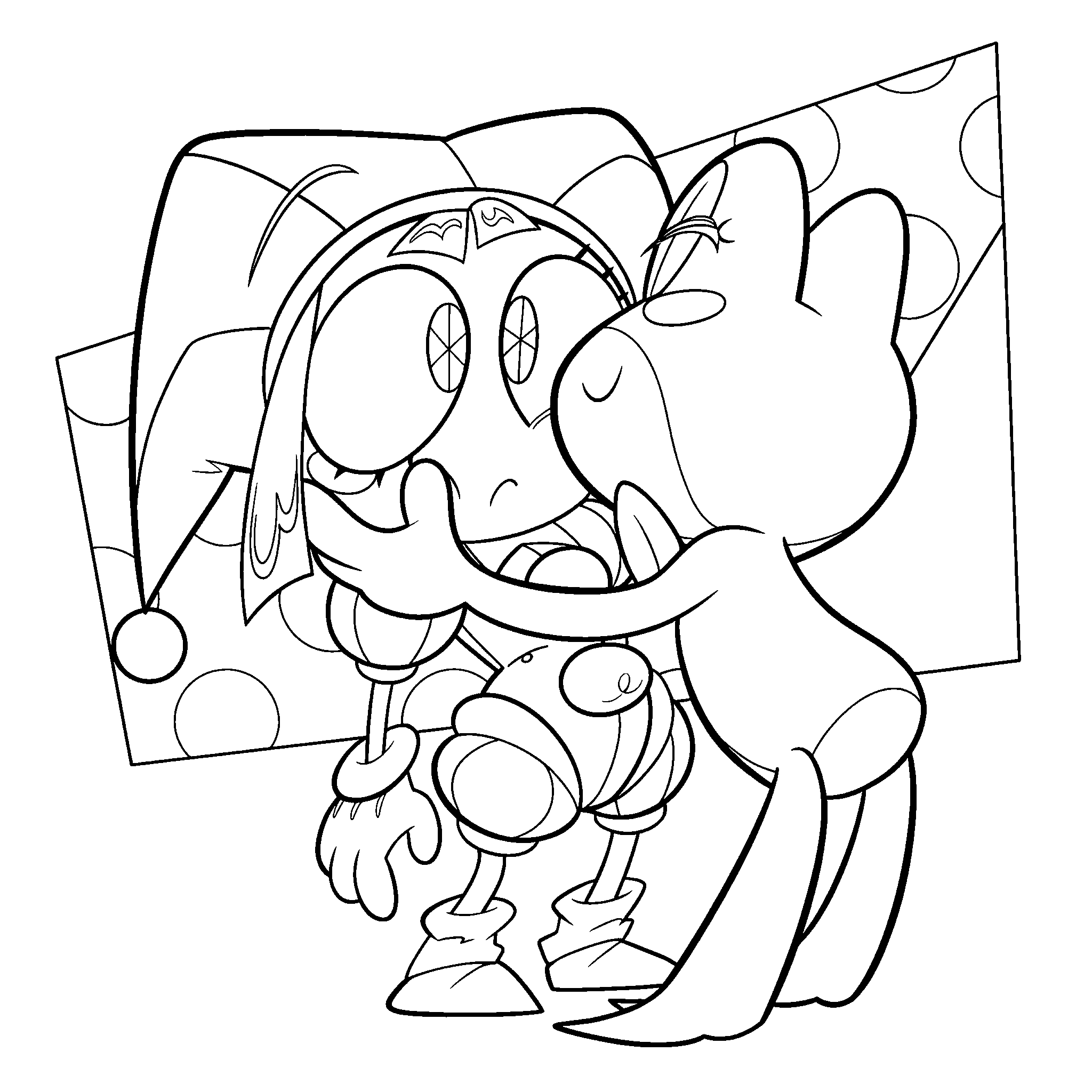 ribbit kissing pomni cheeks sweet scene the amazing digital circus line art