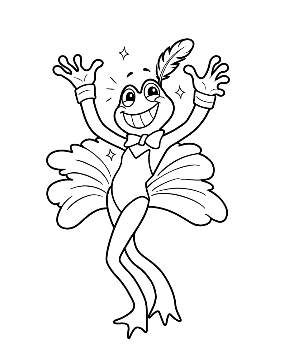 ribbit the frog in showgirl feather costume the amazing digital circus line art