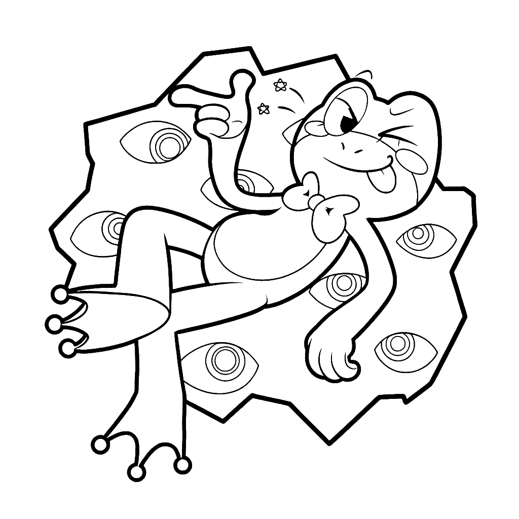 ribbit winking with surreal eyes the amazing digital circus line art