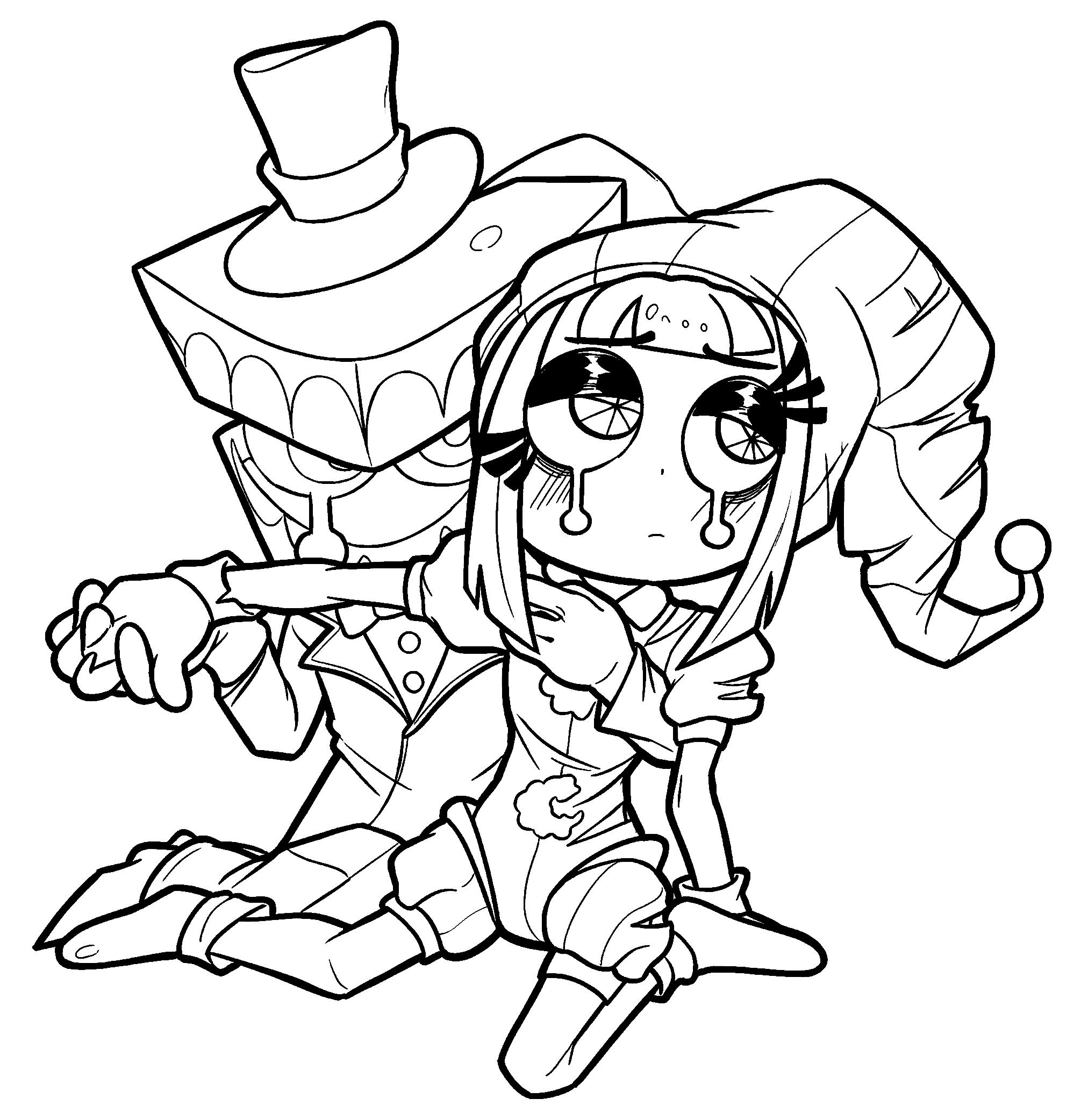 sad crying pomni and caine comforting scene tadc the amazing digital circus line art