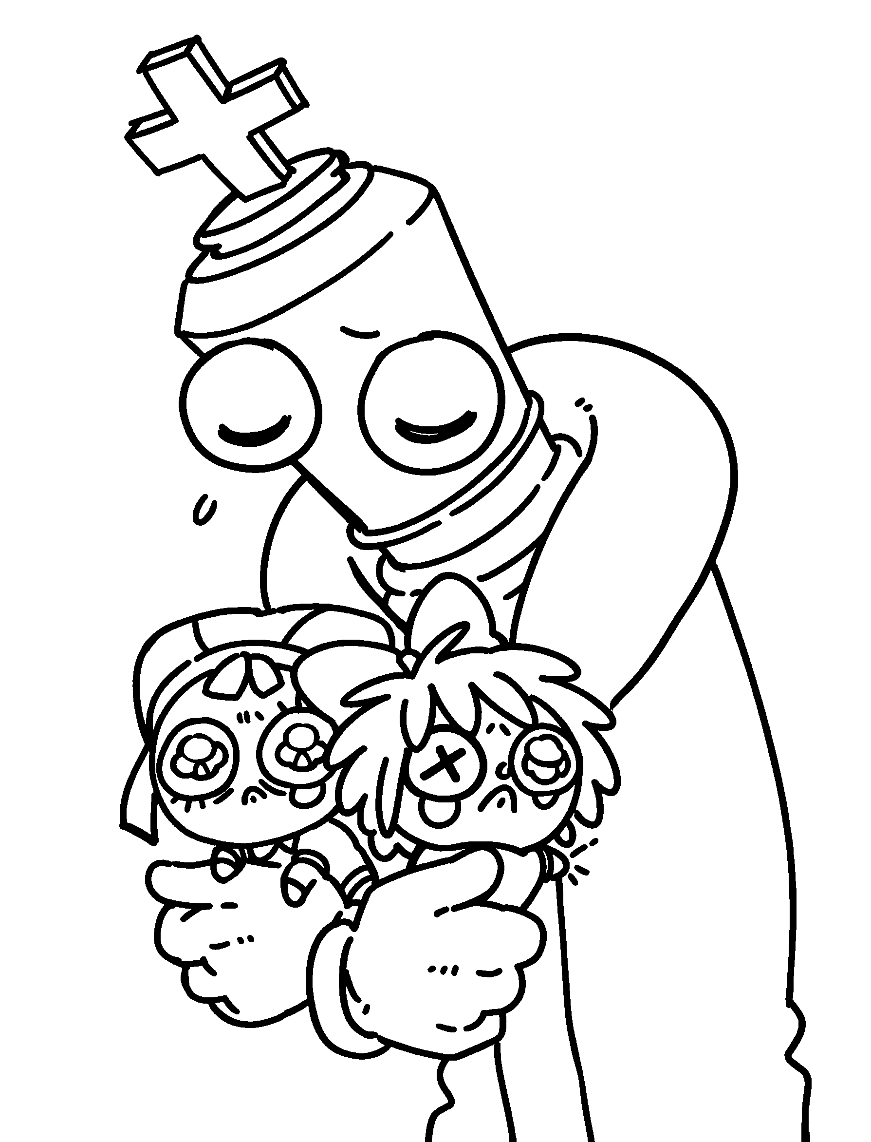 sad kinger holding chibi pomni and ragatha the amazing digital circus line art