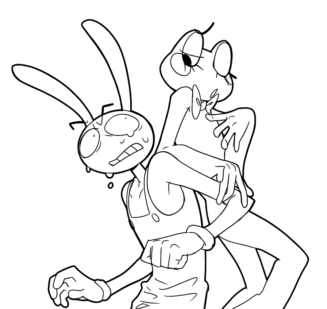 scared jax and ribbit the amazing digital circus line art