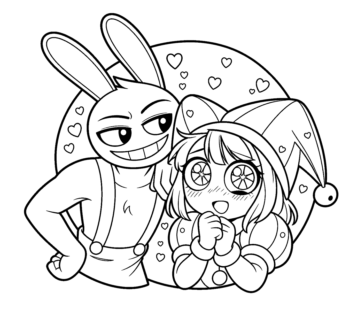 scared pomni and jax with crazy eyes the amazing digital circus line art