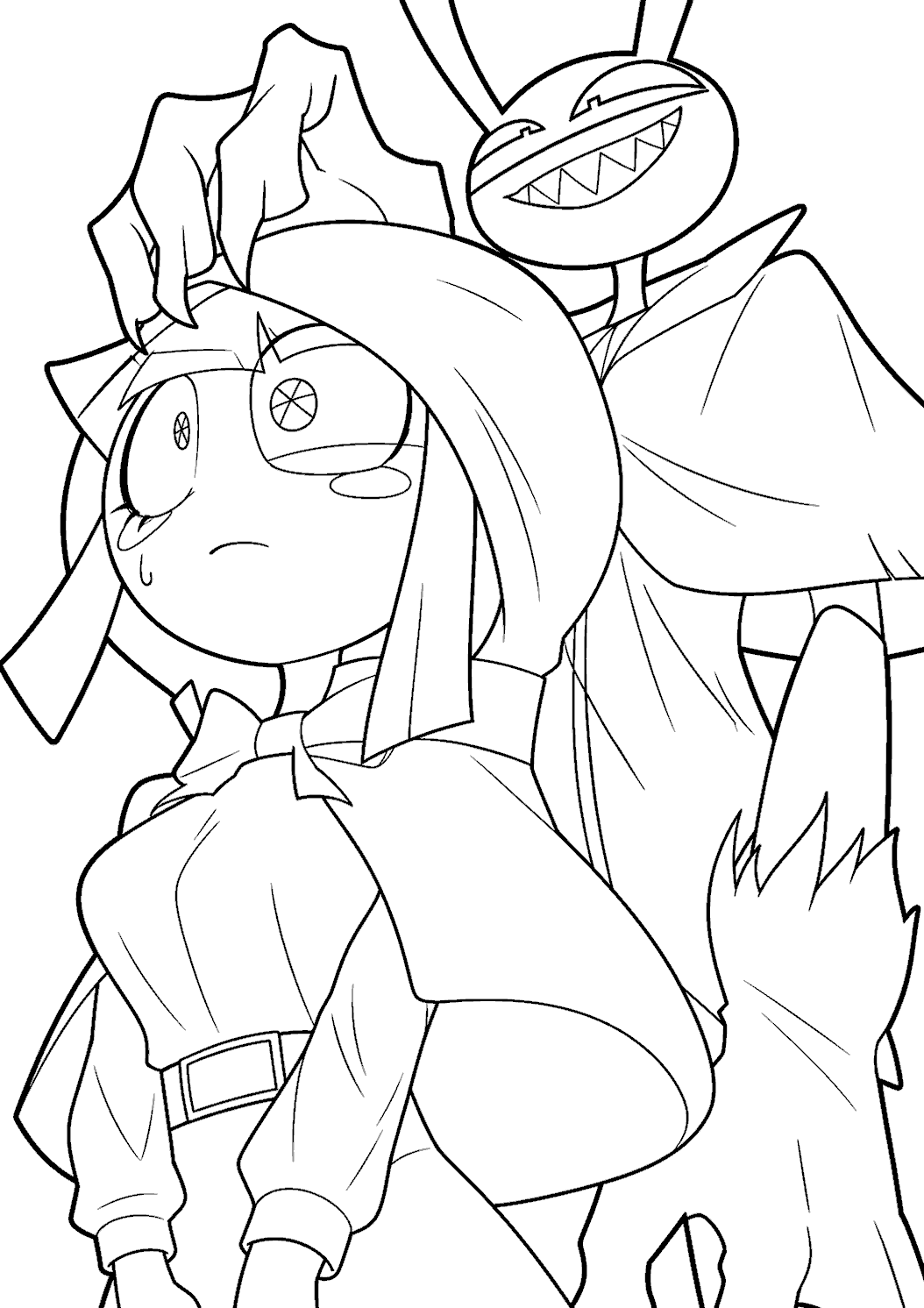 scared pomni and smirking jax fantasy cloak outfits tadc the amazing digital circus line art