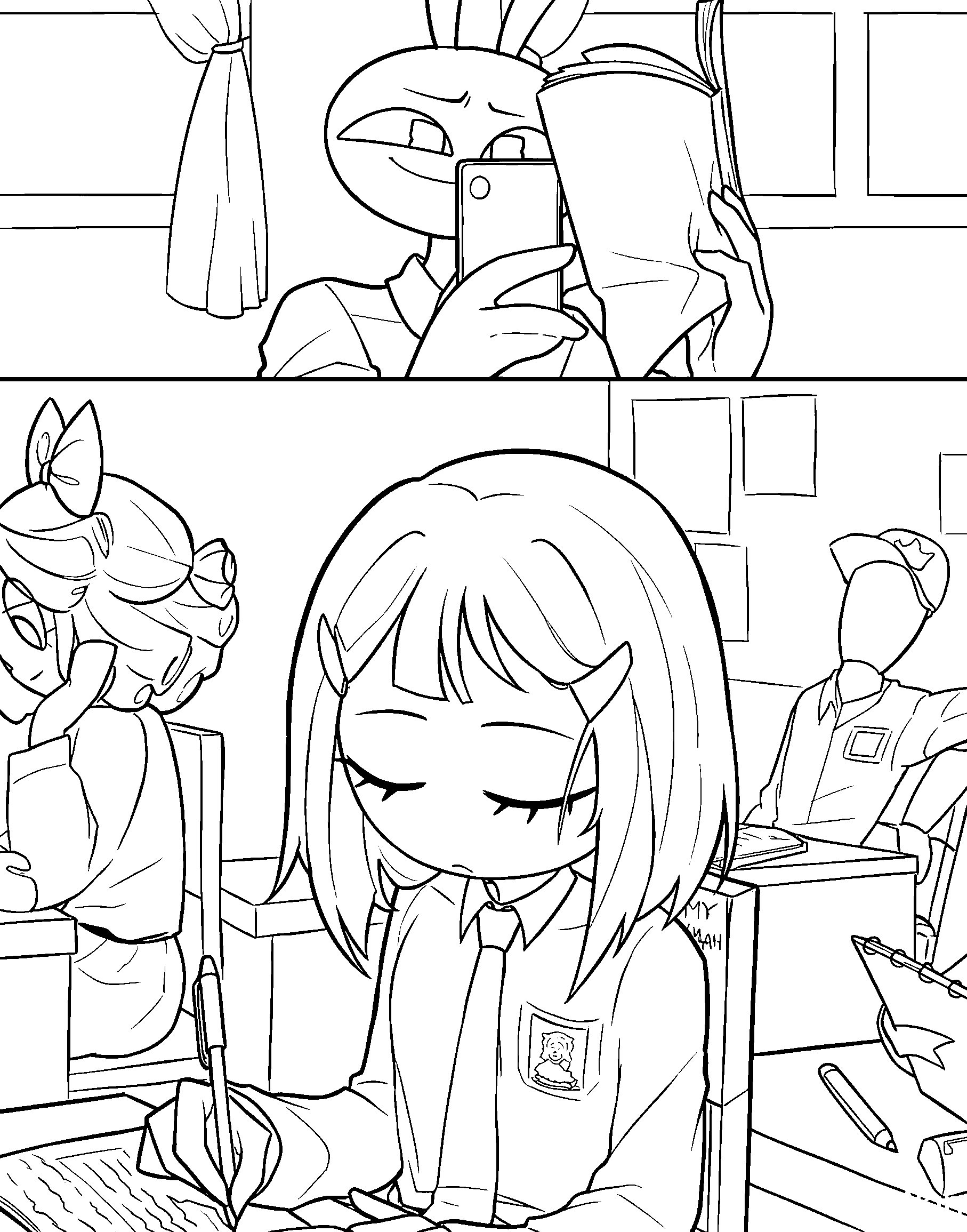 school classroom pomni studying jax taking selfie tadc the amazing digital circus line art