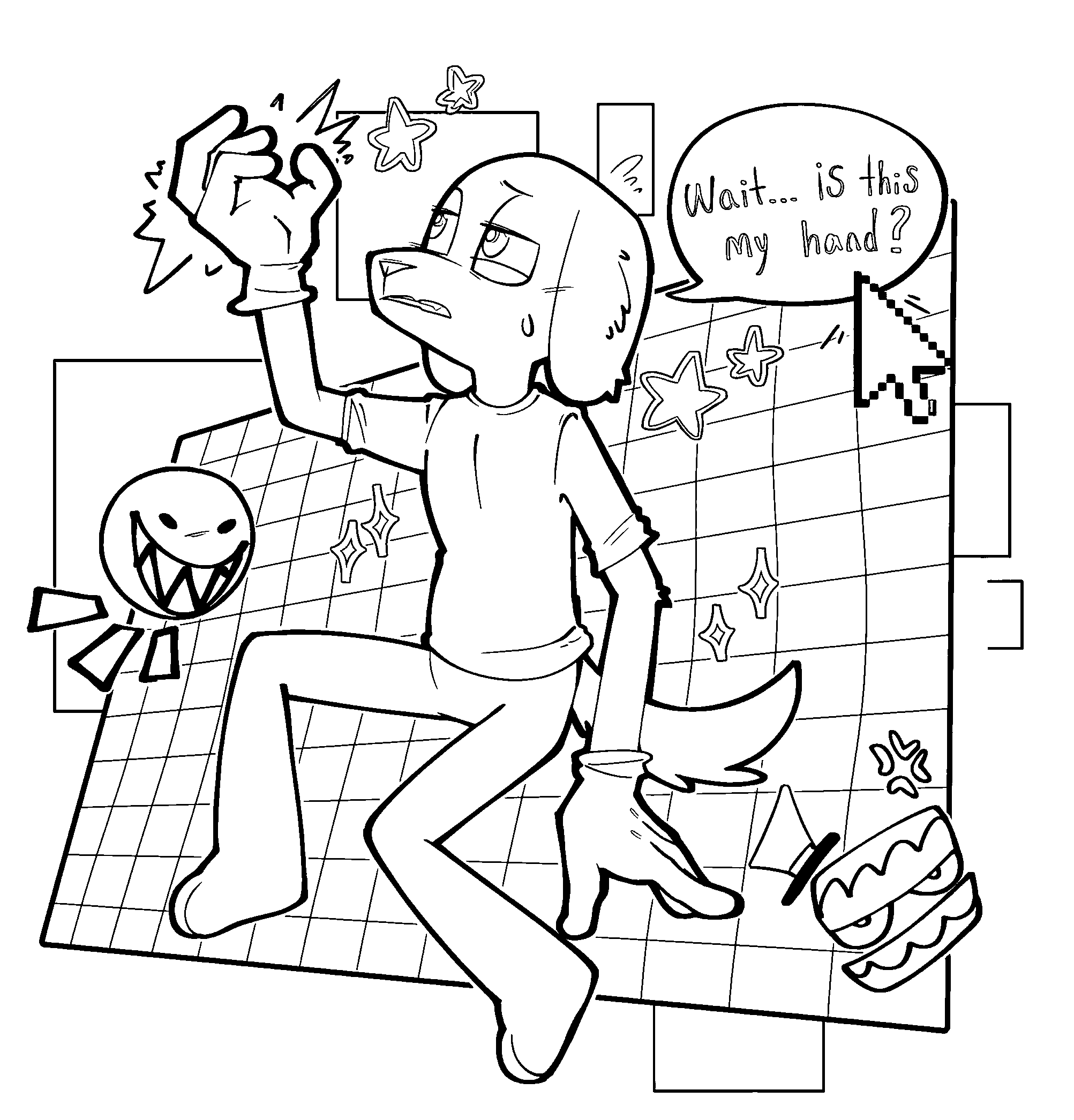 scratch confused by glitch hand the amazing digital circus line art