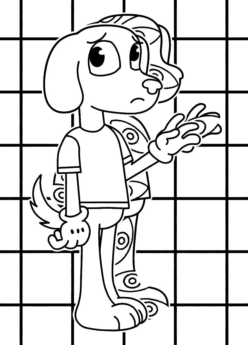 scratch dog abstracted form grid background tadc the amazing digital circus line art