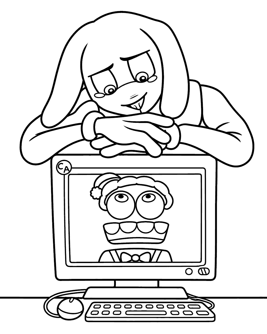 scratch dog looking at caine computer screen tadc the amazing digital circus line art