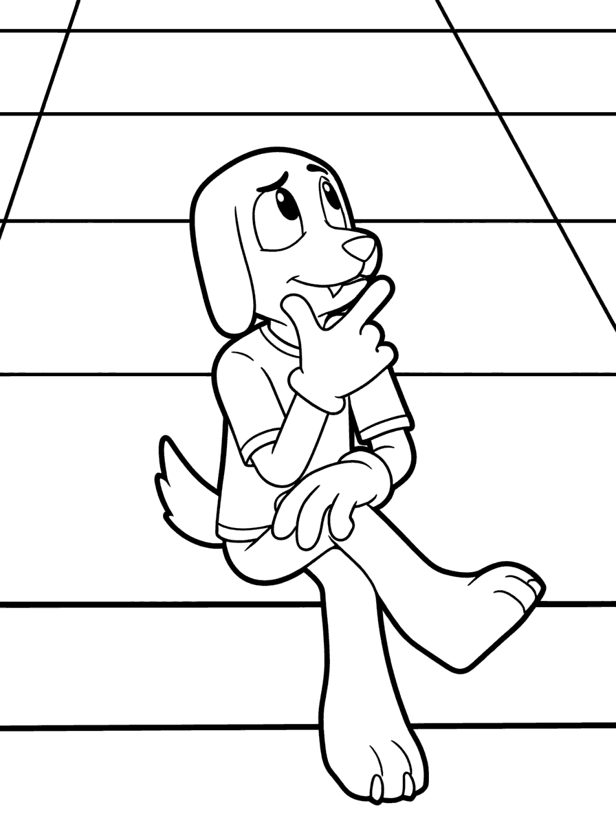 scratch the dog thinking on the stairs the amazing digital circus line art