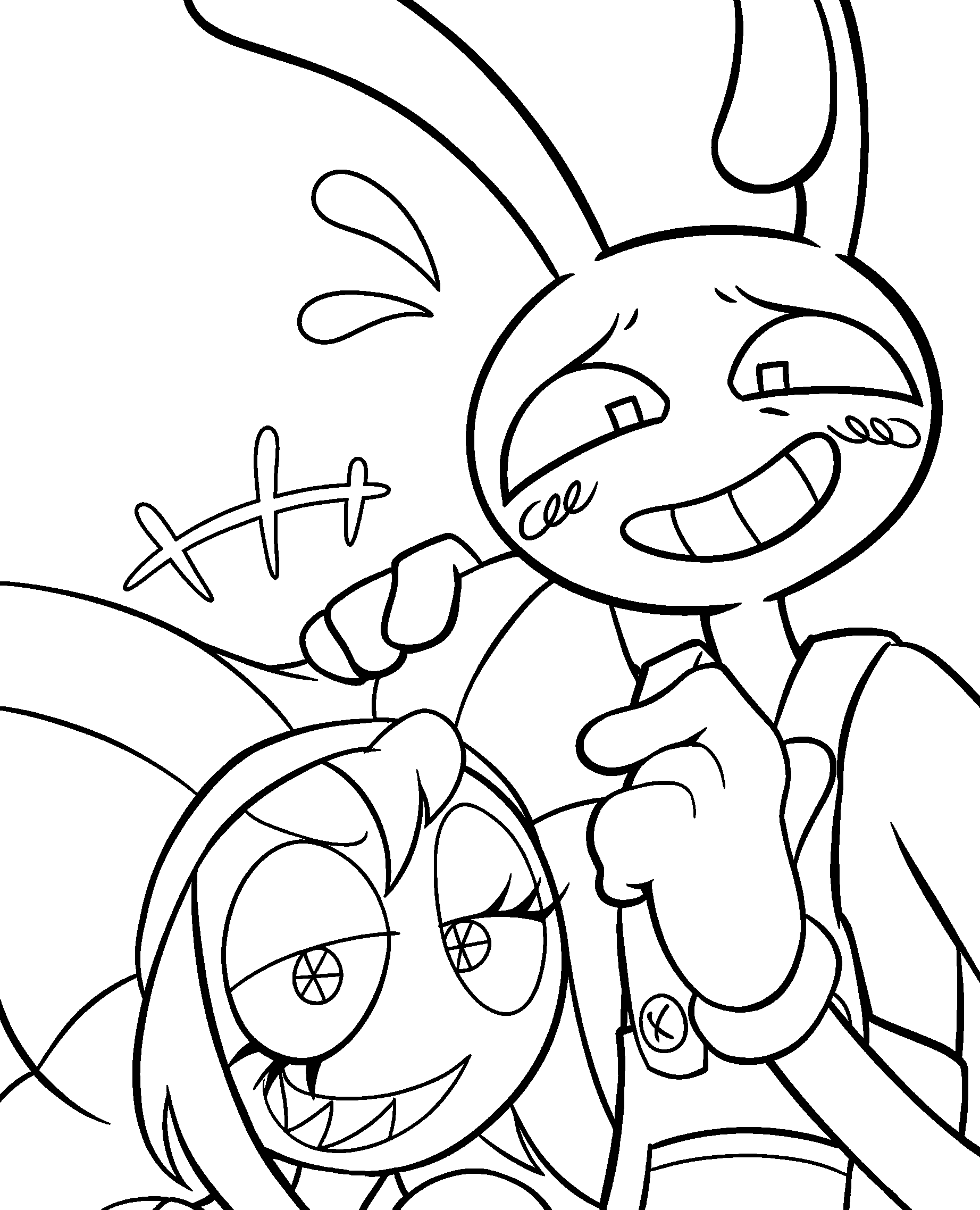 shy jax touching pomni hat the amazing digital circus line art
