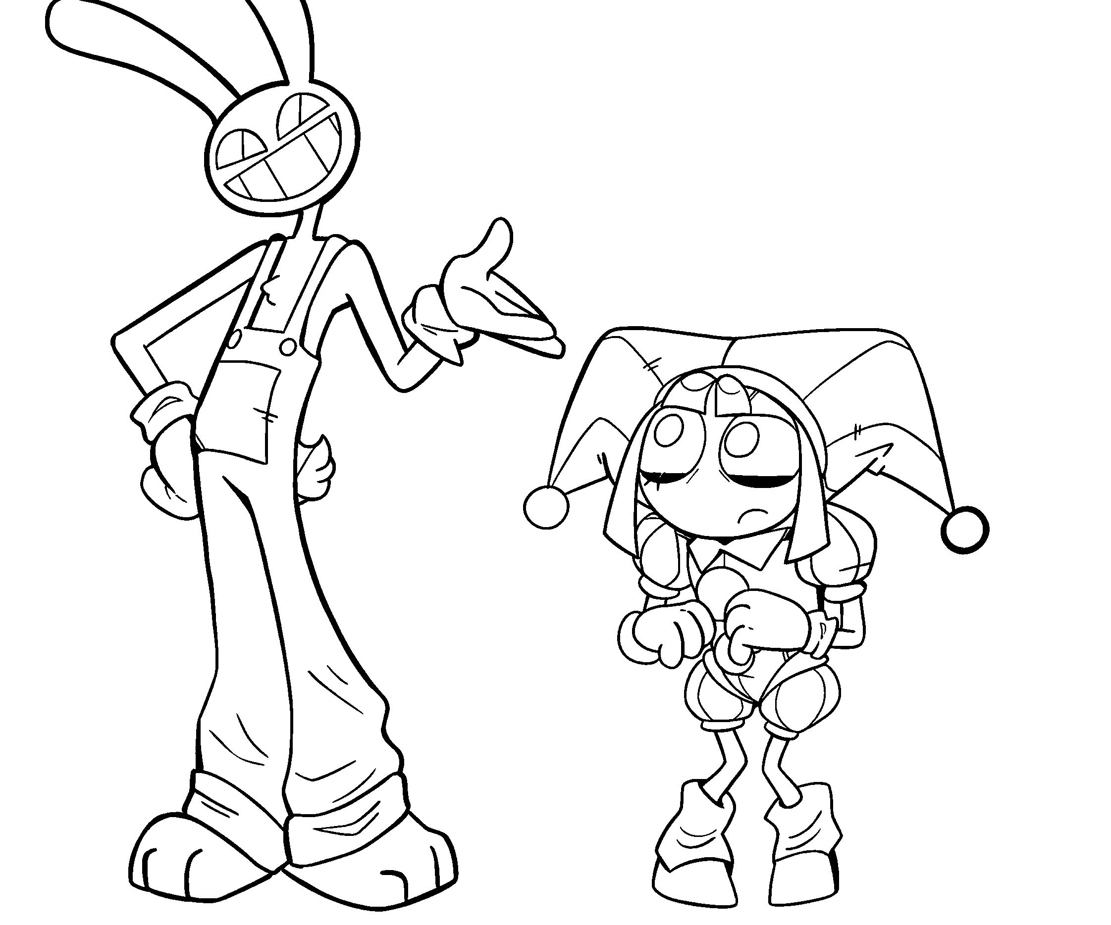 smiling jax introducing shy pomni full body the amazing digital circus line art