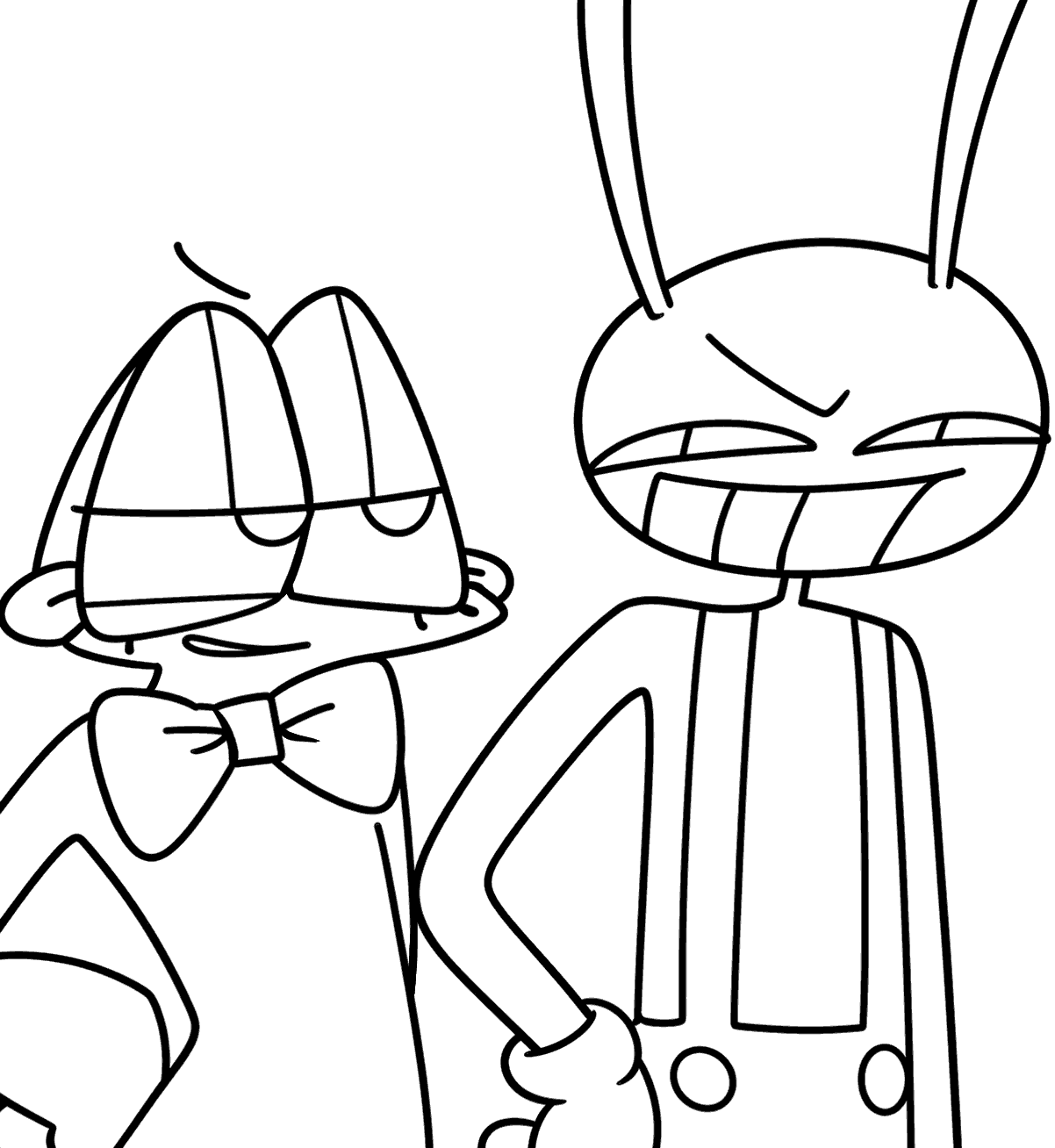 smug jax and ribbit frog close up portrait tadc the amazing digital circus line art
