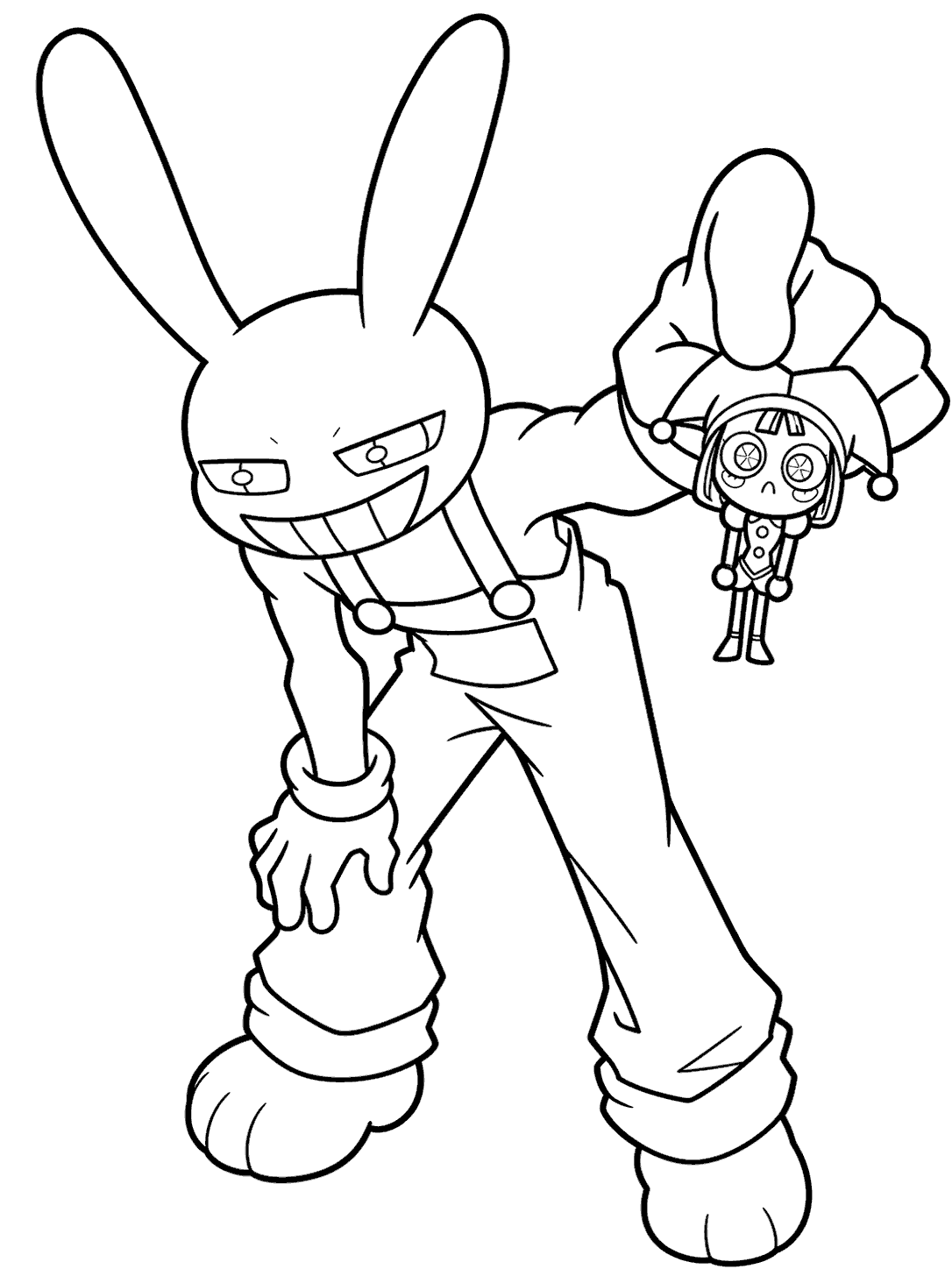 smug jax holding tiny pomni doll prank tadc the amazing digital circus line art