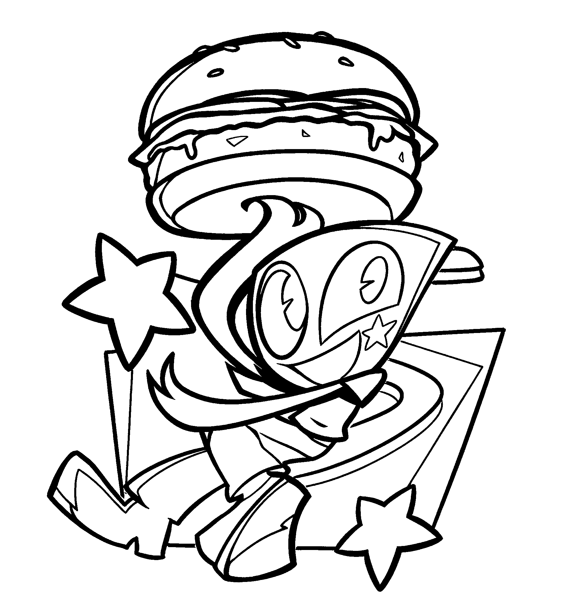 tiny pomni with huge burger the amazing digital circus line art