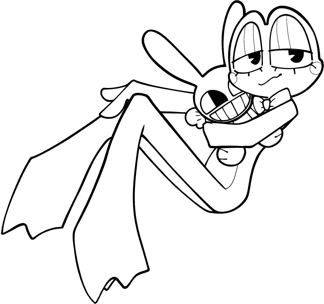 tired ribbit cuddling jax plush toy the amazing digital circus line art