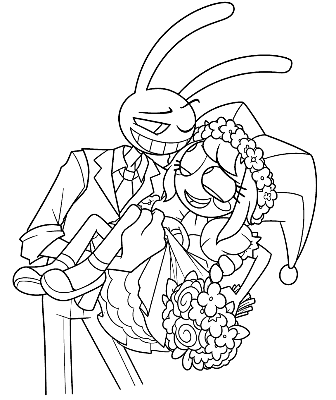 wedding jax groom carrying bride pomni dress bouquet tadc the amazing digital circus line art
