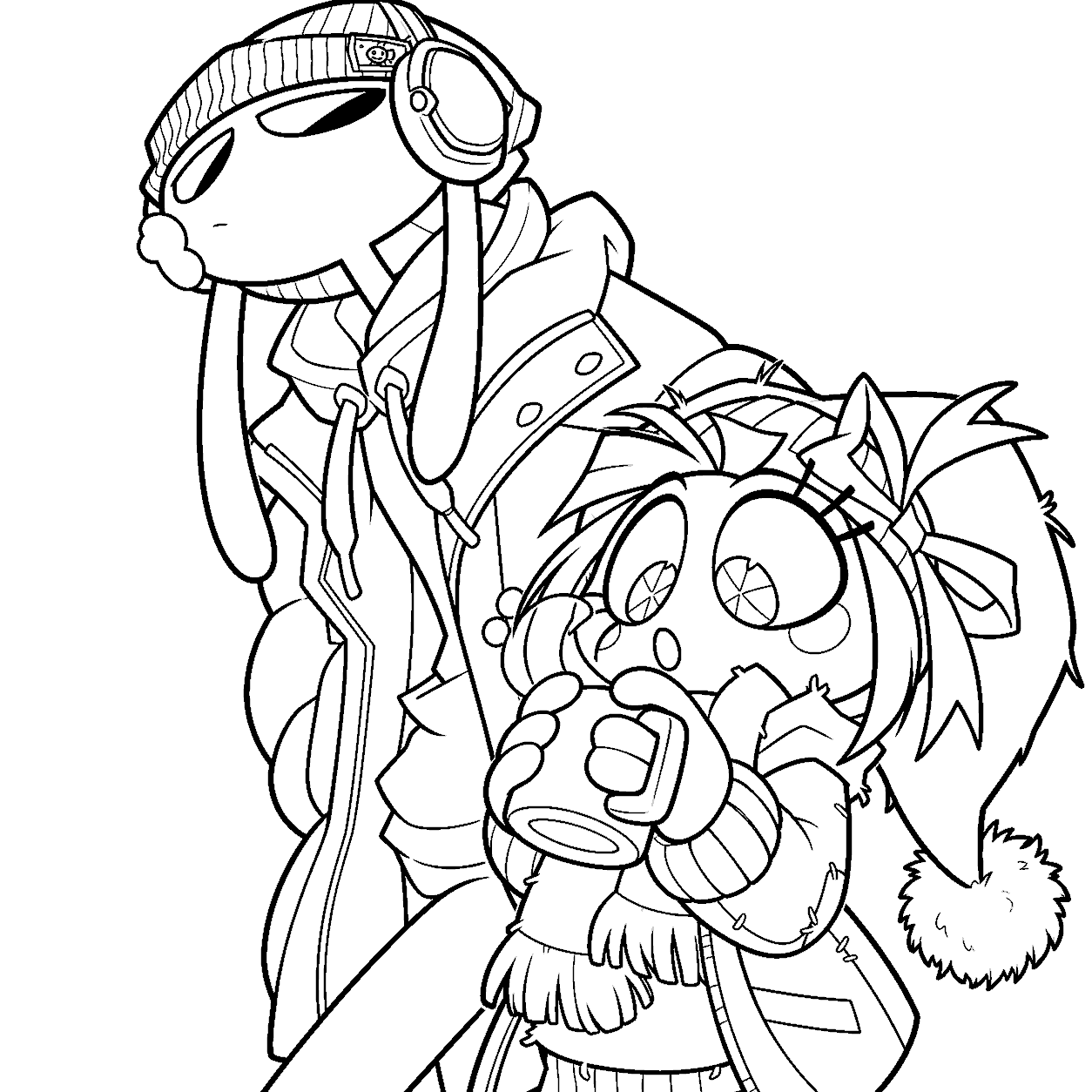 winter clothes jax and pomni drinking hot cocoa tadc the amazing digital circus line art