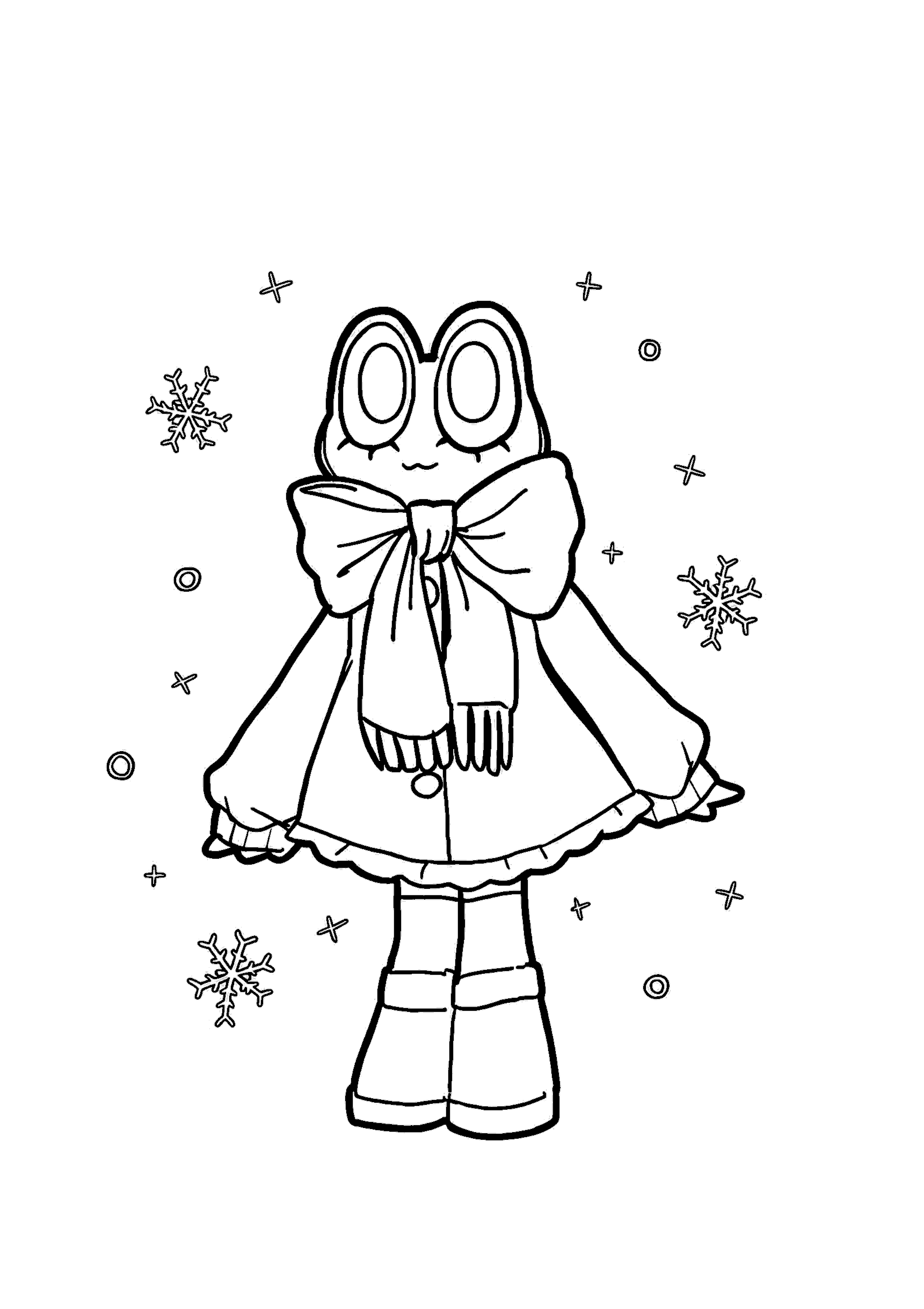 winter frog ribbit cute warm coat big bow snowflakes tadc the amazing digital circus line art