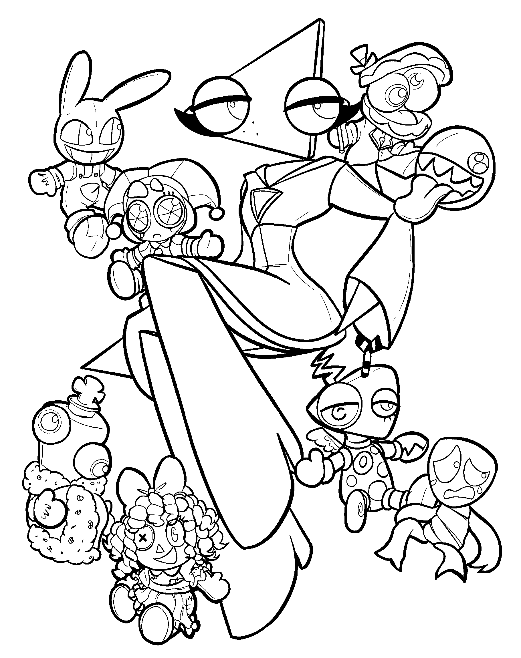 zooble dress with cute mini plush toys tadc the amazing digital circus line art