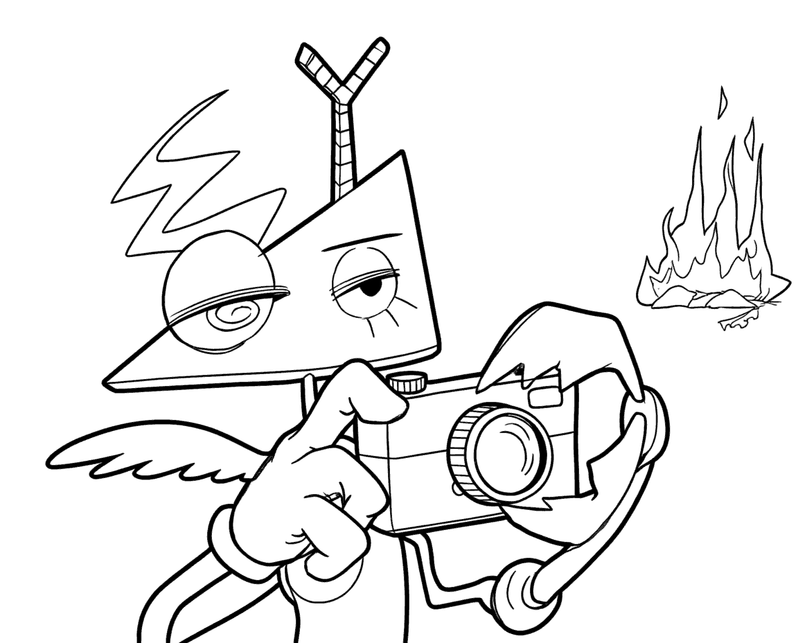 zooble taking a photo of fire the amazing digital circus line art