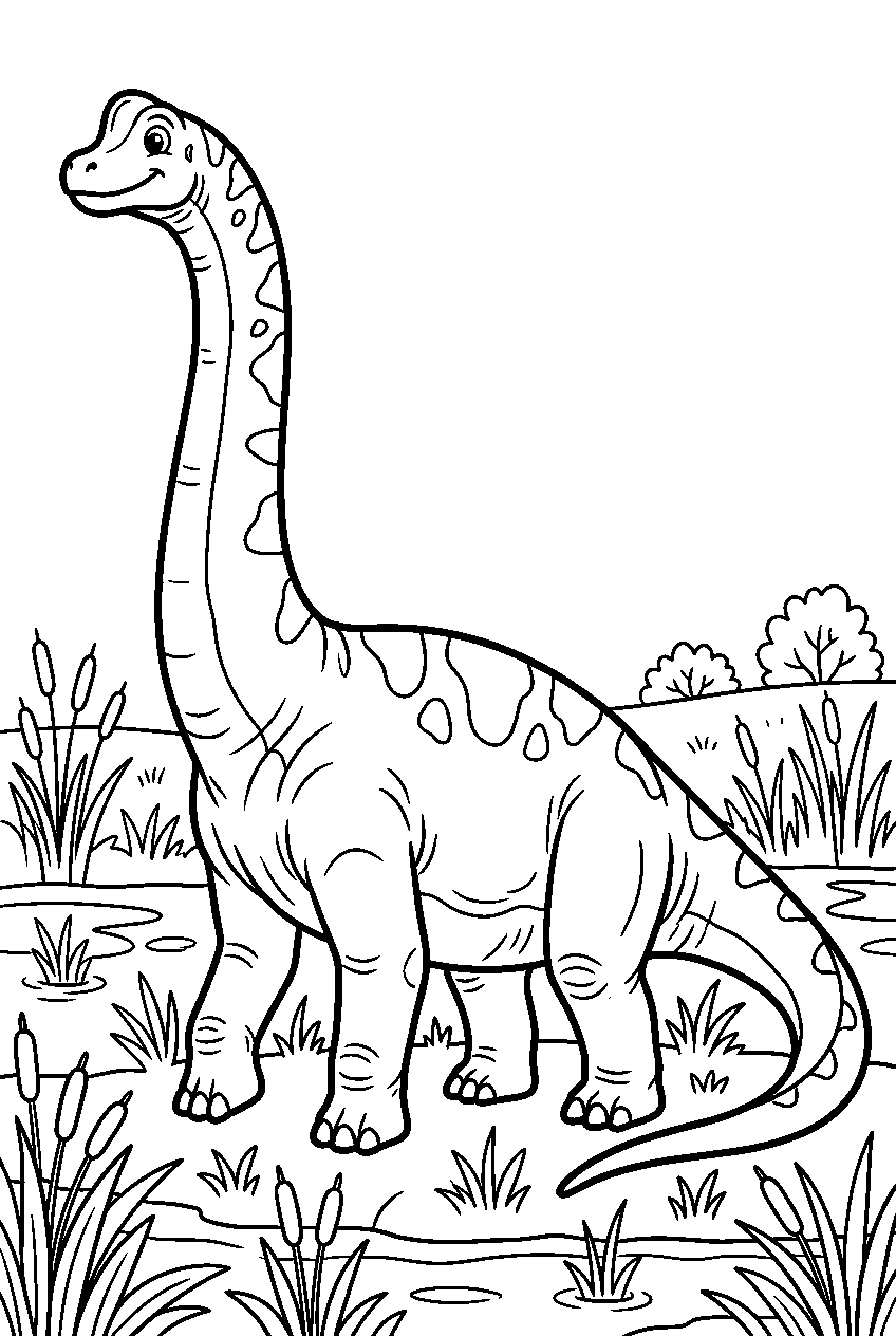brachiosaurus in marshland line art